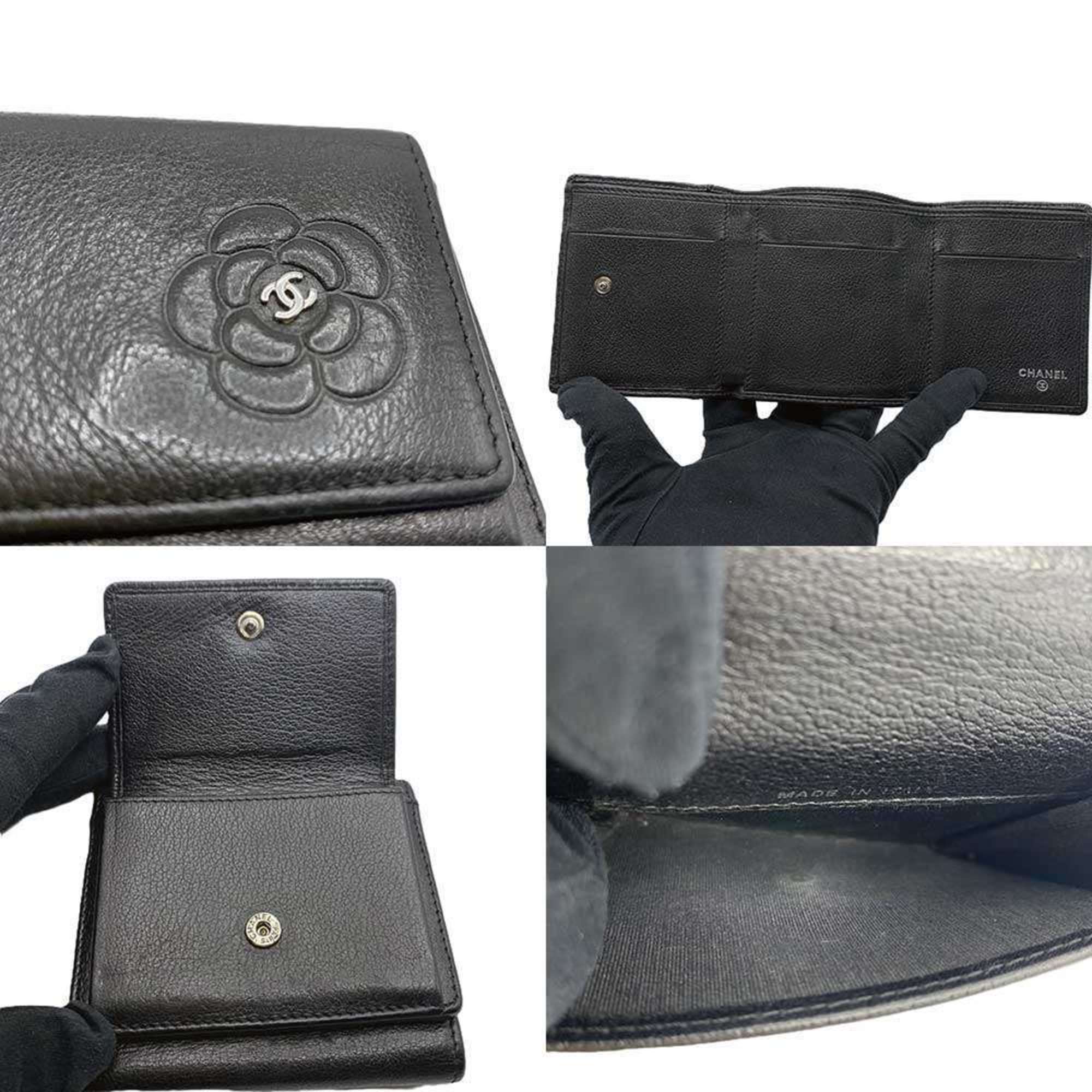 Chanel Black Leather Wallet (Tri-Fold) (Pre-Owned)