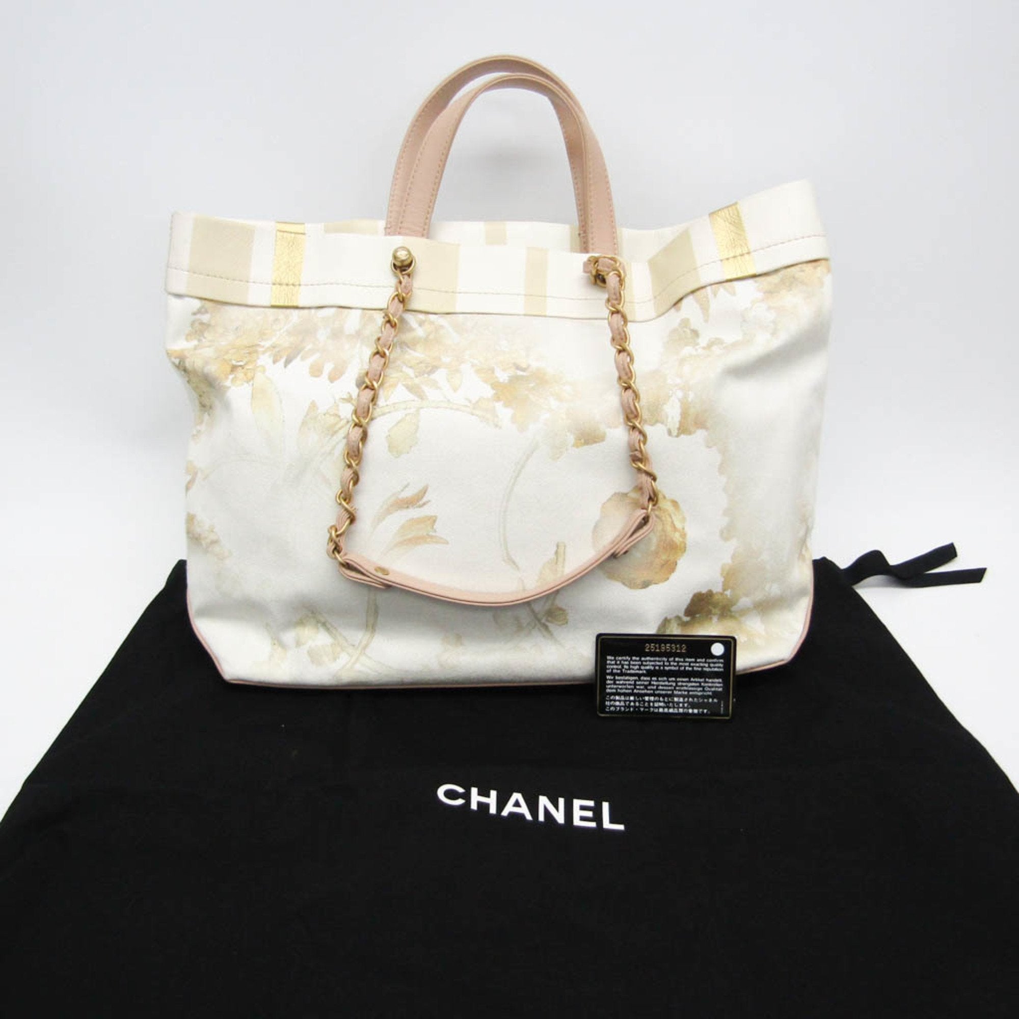 Chanel Multi-Color Pink Beige Canvas Leather Handbag Tote Bag (Pre-Owned)