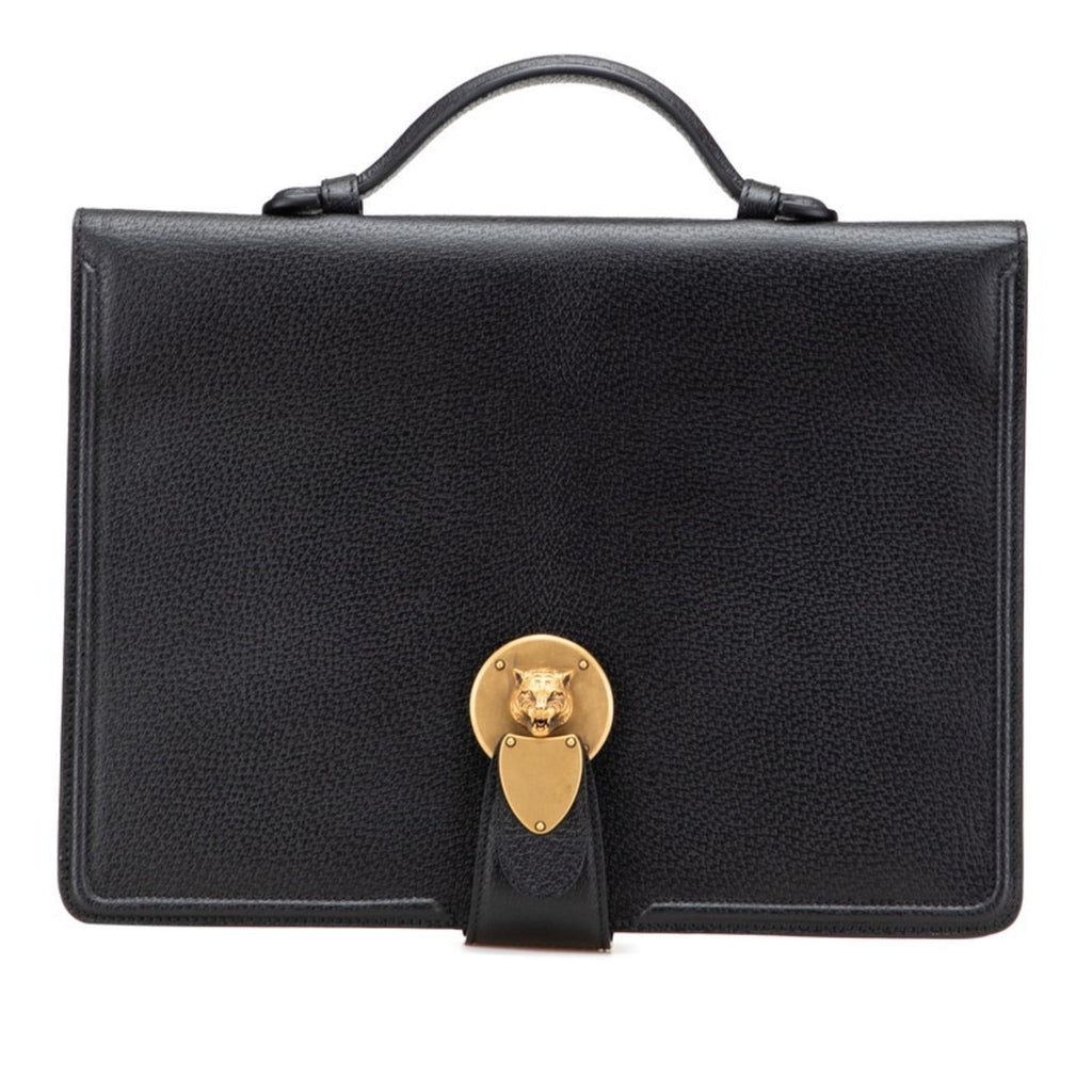 Gucci Black Leather Briefcase Clutch Bag (Pre-Owned)