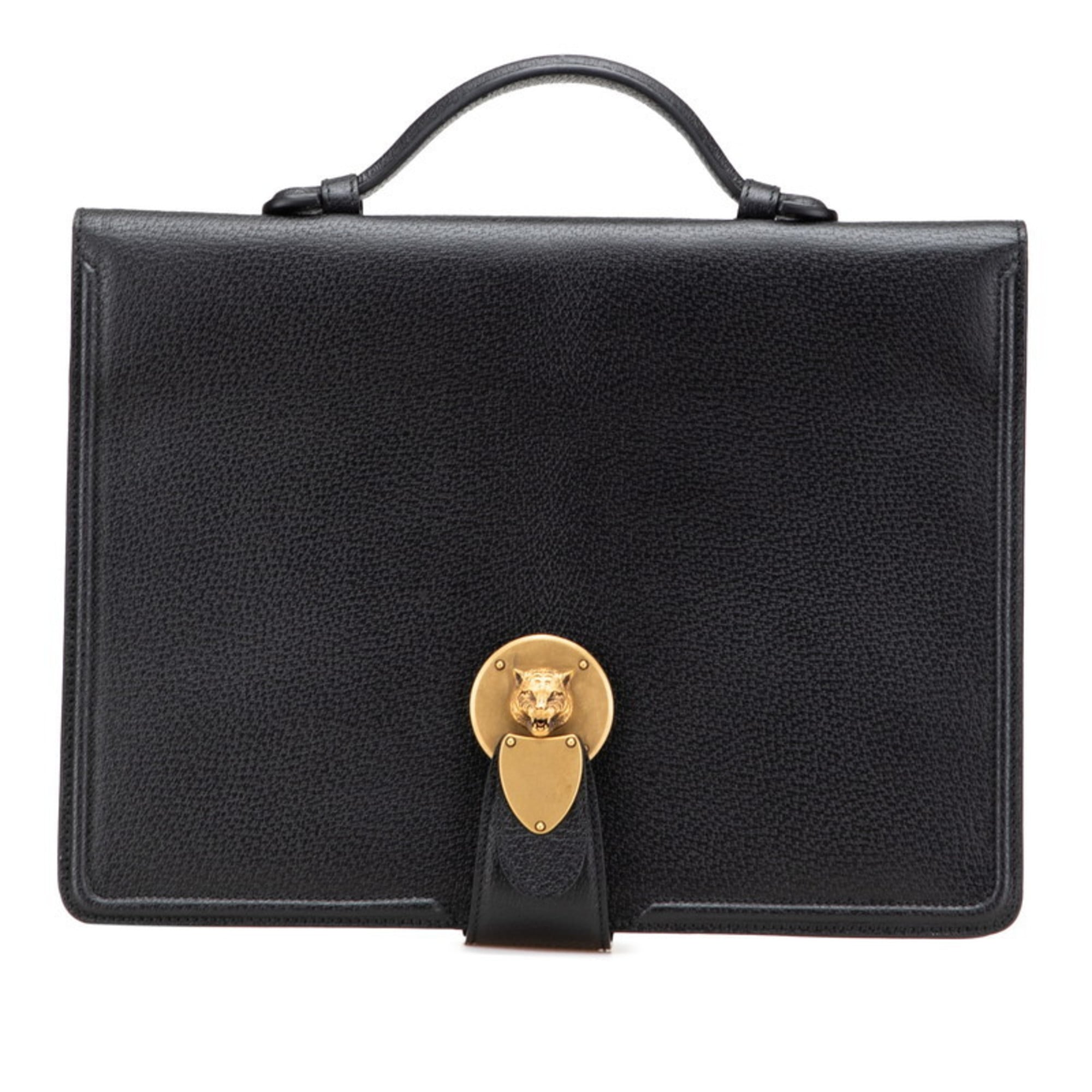 Gucci Black Leather Briefcase Clutch Bag (Pre-Owned)
