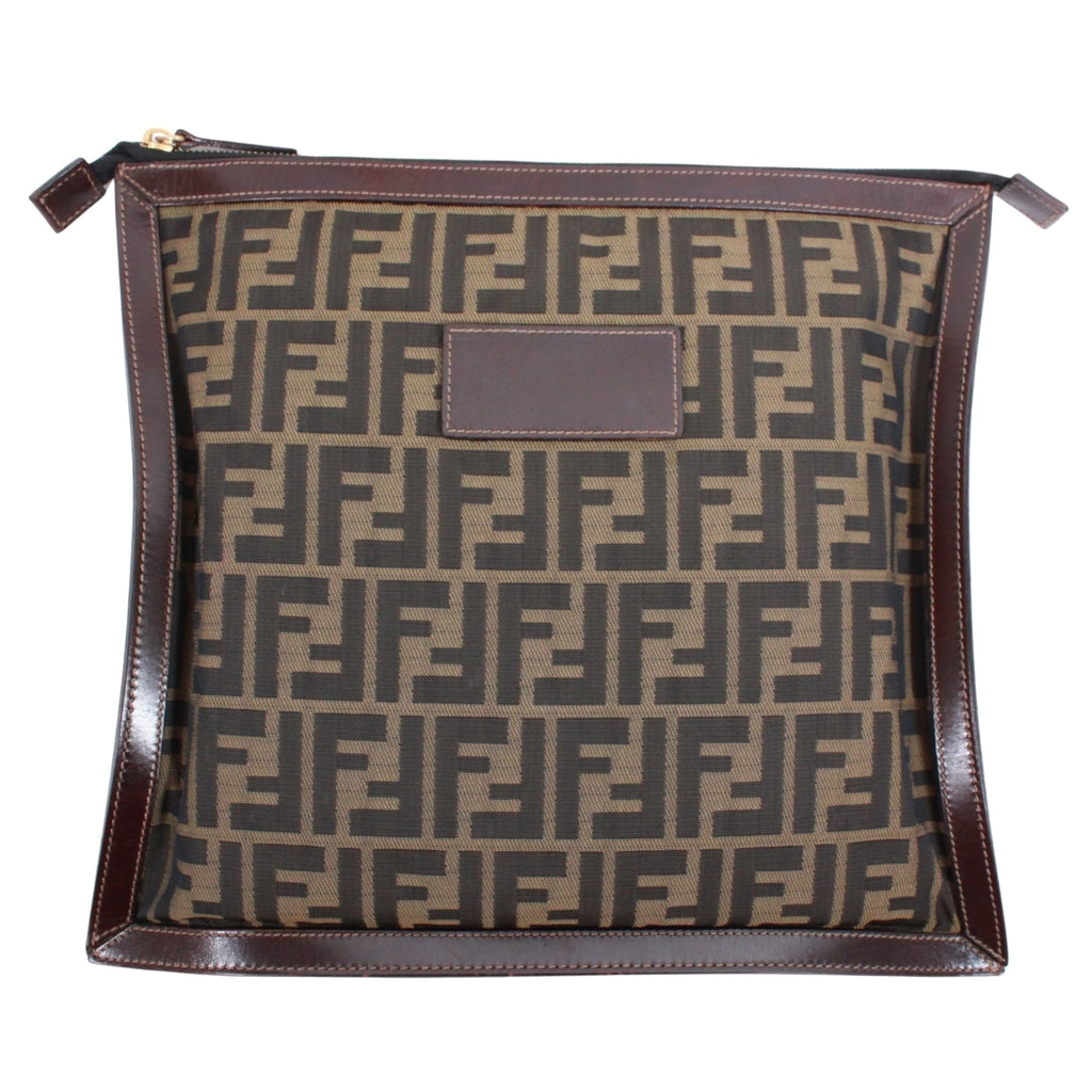 Fendi Brown Canvas Leather Clutch Bag (Pre-Owned)