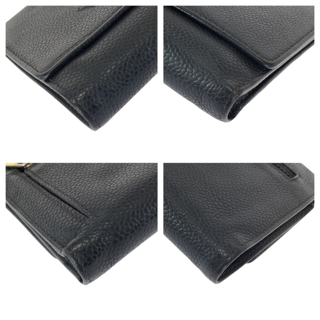 Chanel Black Grained Calfskin Wallet (Tri-Fold) (Pre-Owned)