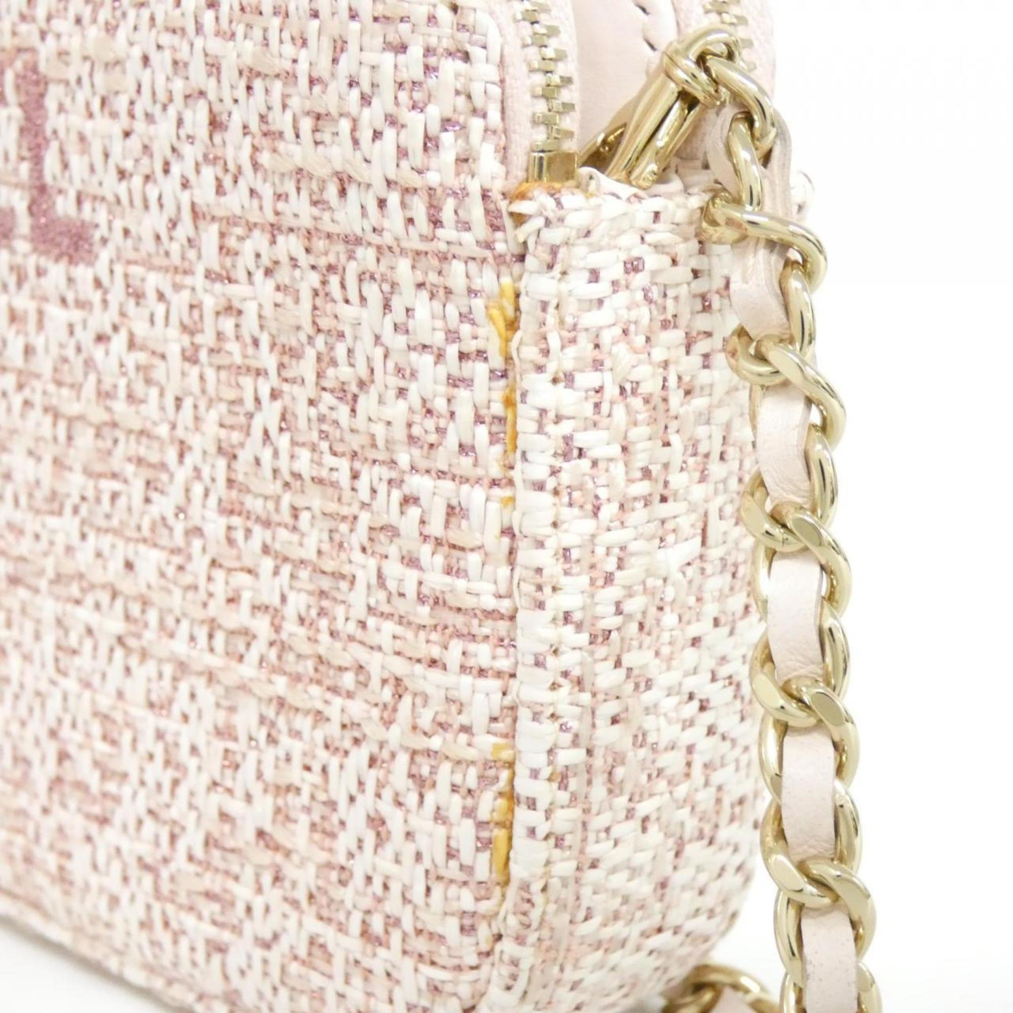 Chanel Pink Canvas Nylon Chain/Shoulder Wallet (Pre-Owned)