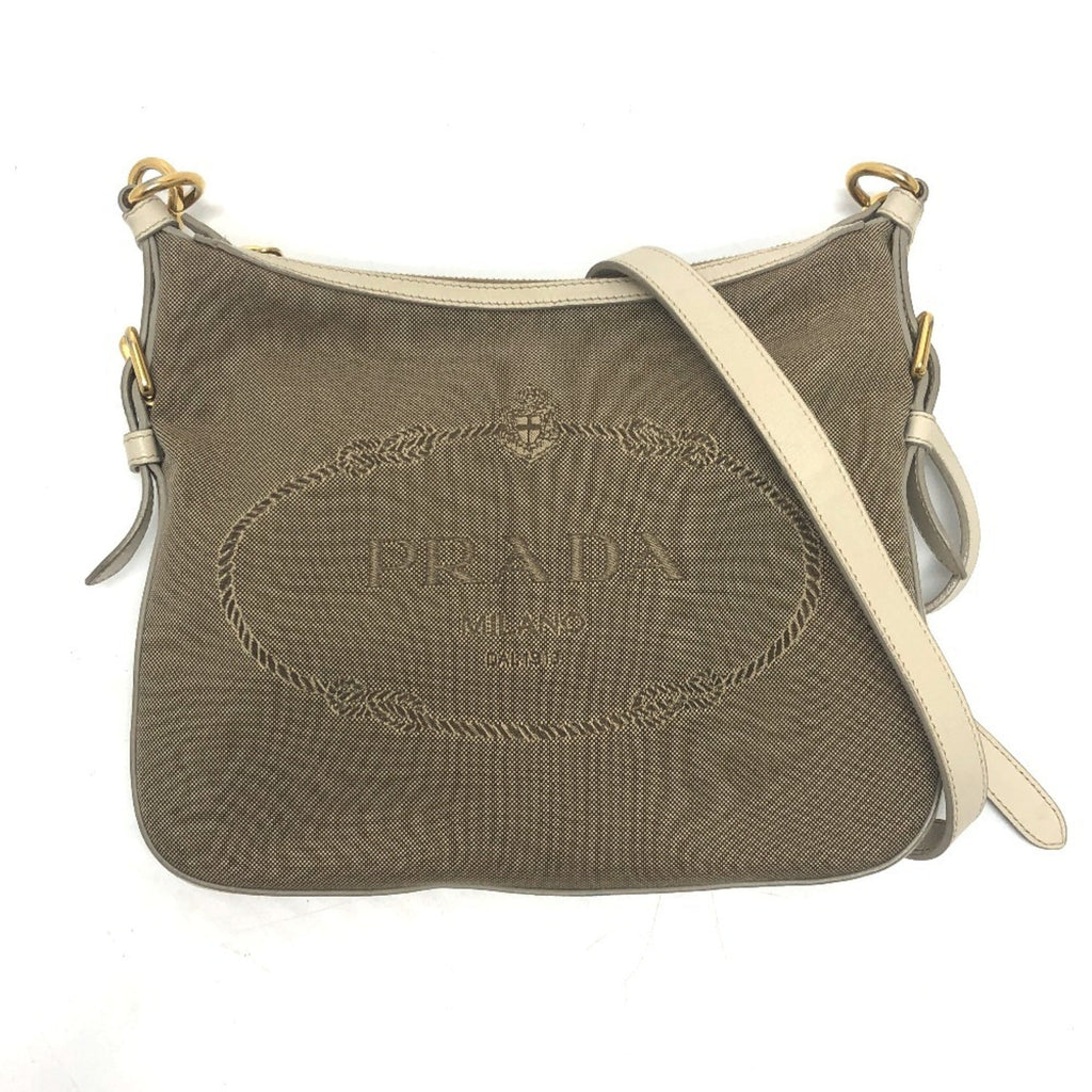 Prada Beige Canvas Leather Shoulder Bag (Pre-Owned)