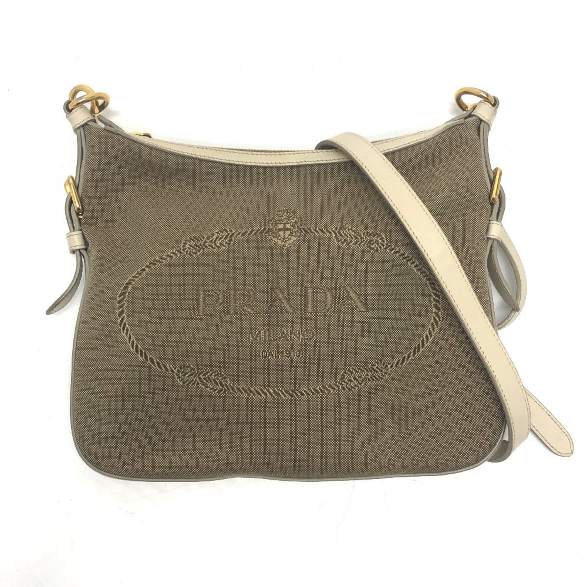 Prada Beige Canvas Leather Shoulder Bag (Pre-Owned)