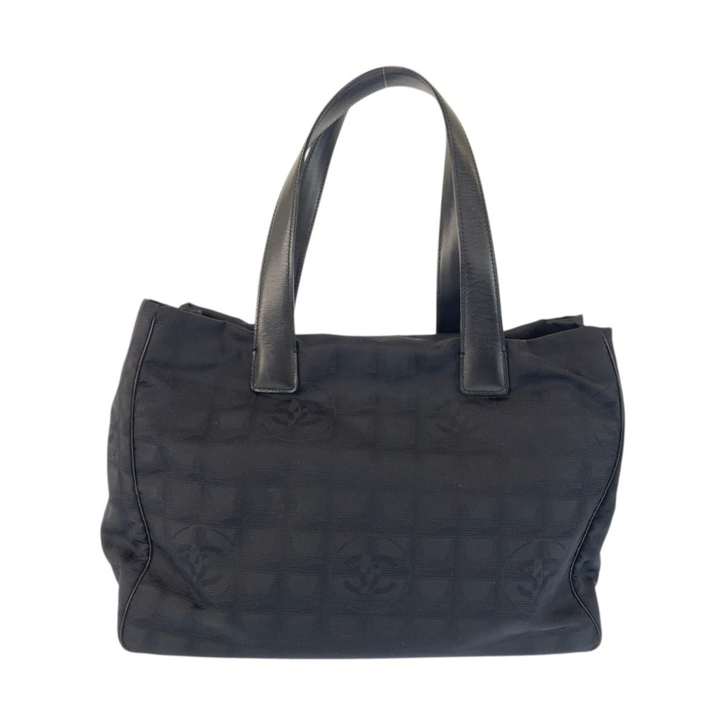 Chanel Black Nylon Leather Shoulder Bag Tote Bag (Pre-Owned)