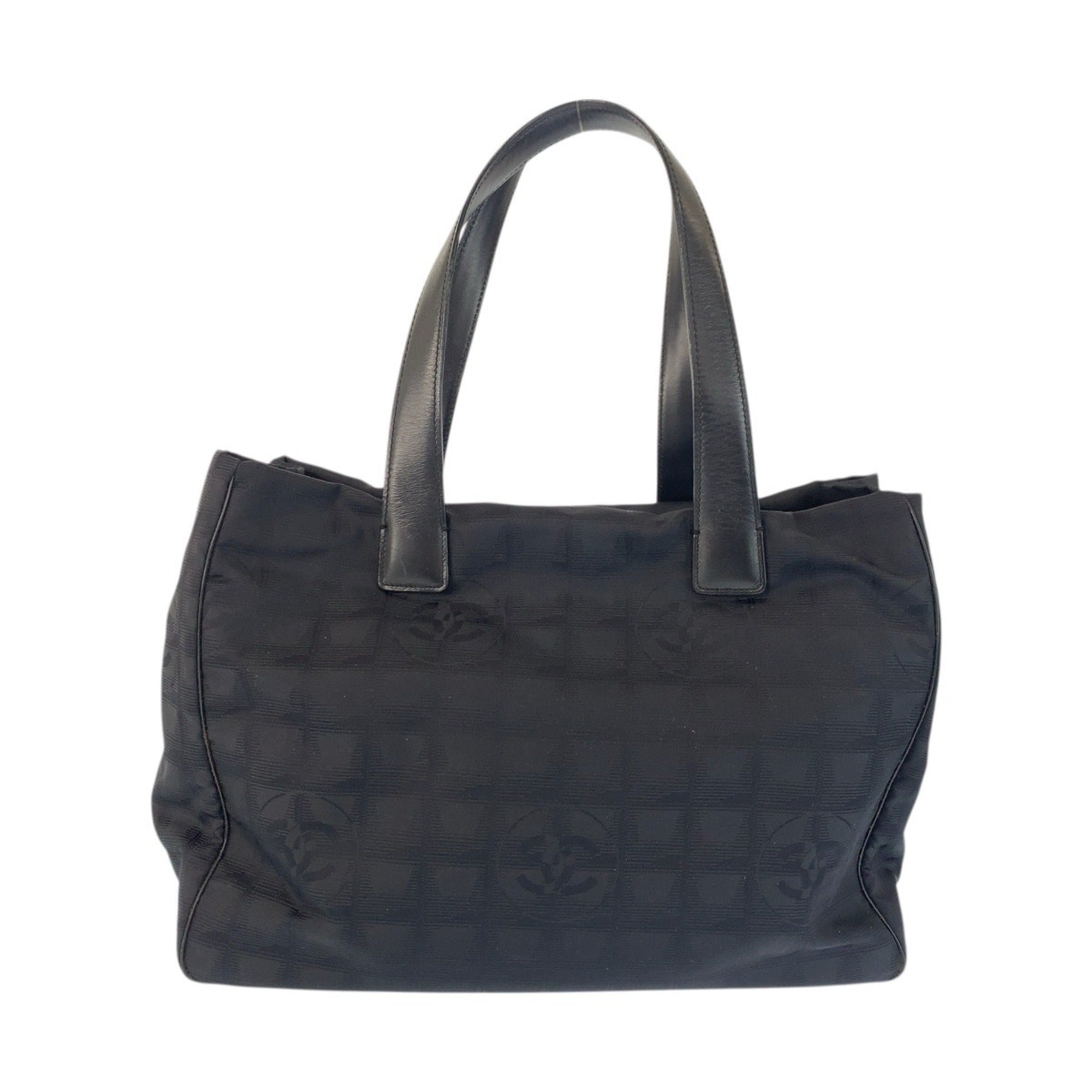 Chanel Black Nylon Leather Shoulder Bag Tote Bag (Pre-Owned)