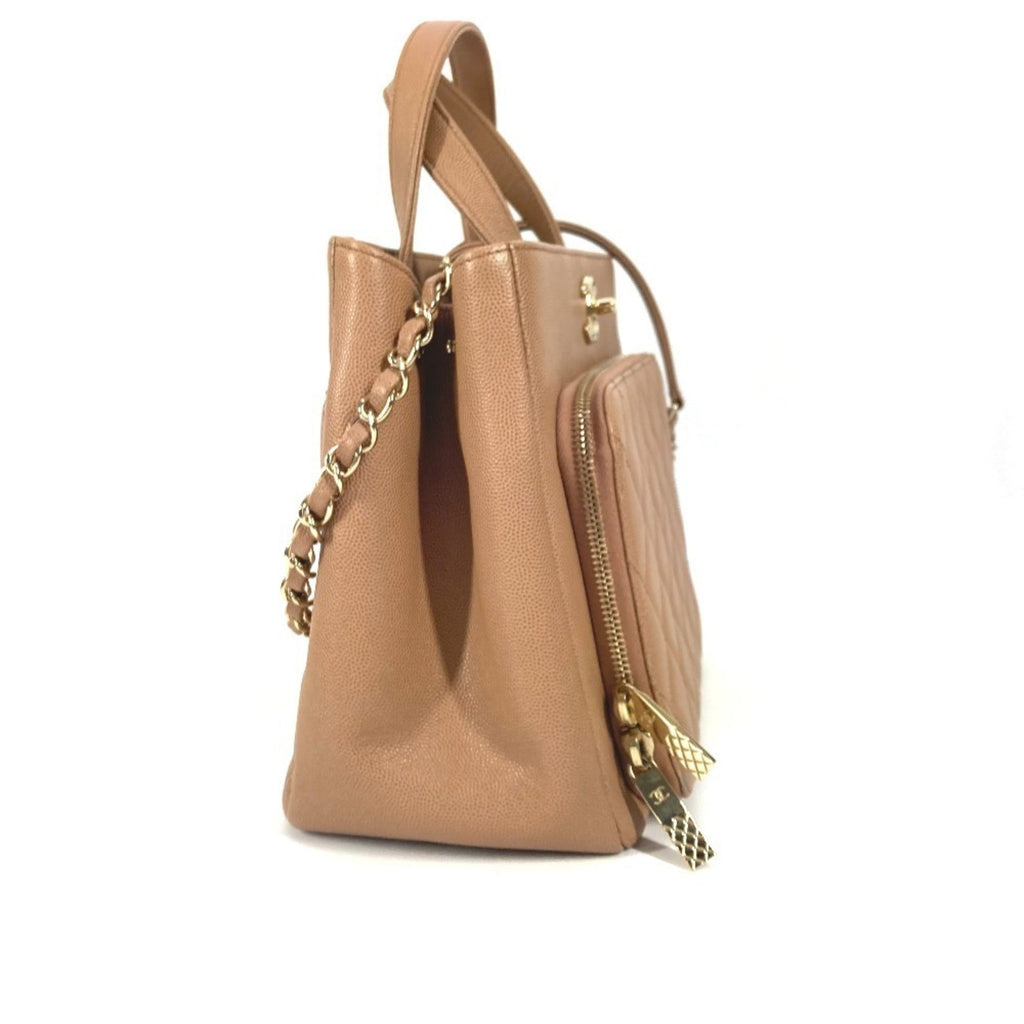 Chanel Beige Grained Calfskin Shoulder Bag Tote Bag (Pre-Owned)