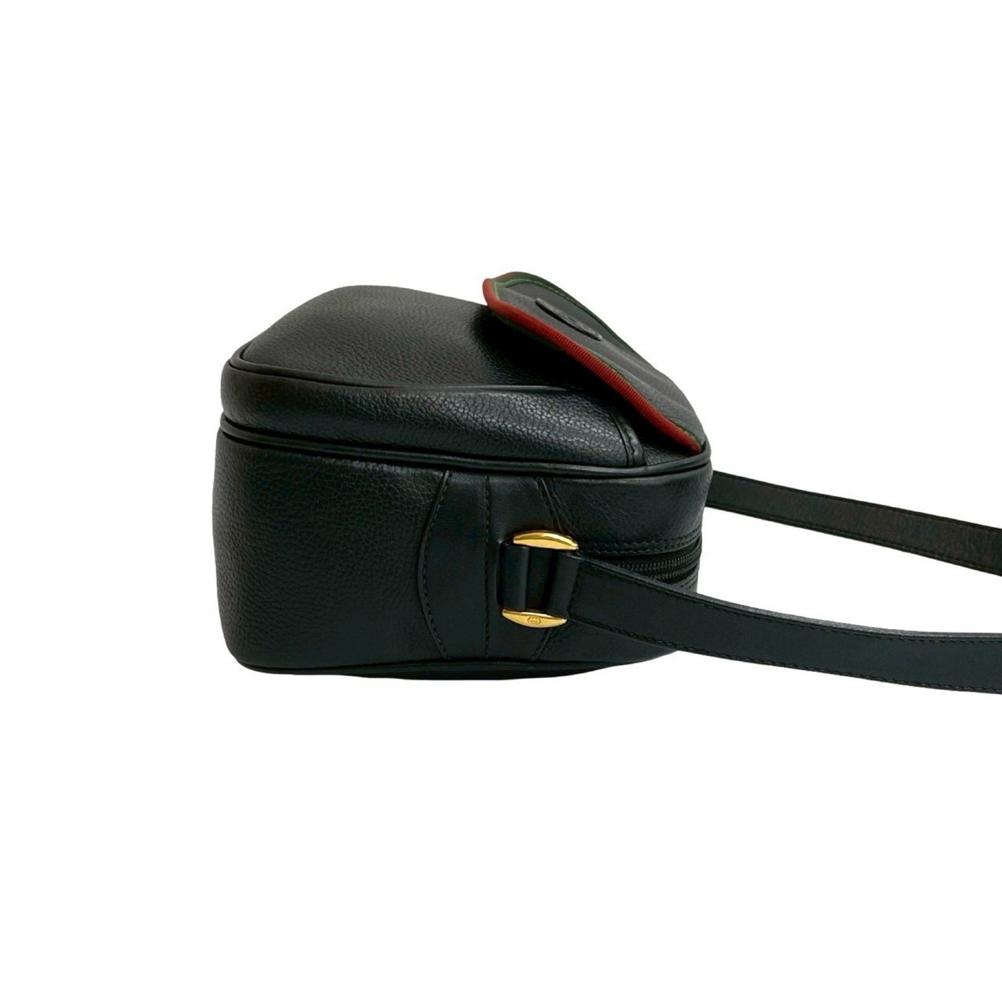 Gucci Black Green Red Color Leather Pochette Shoulder Bag (Pre-Owned)