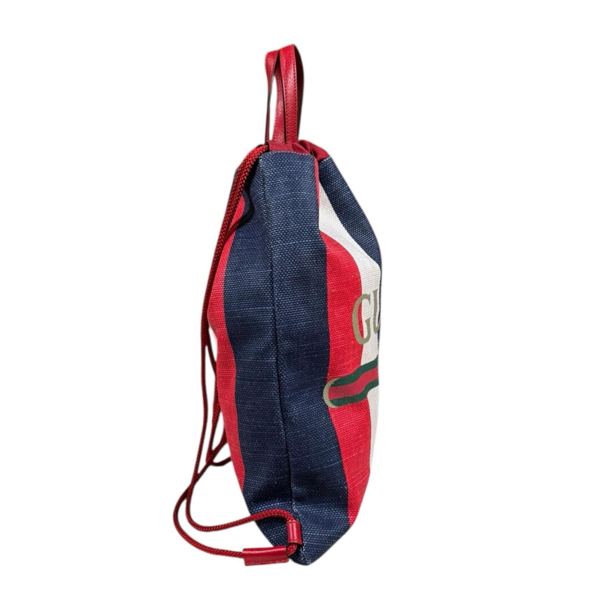 Gucci Blue Red Color White Canvas Leather Backpack (Pre-Owned)