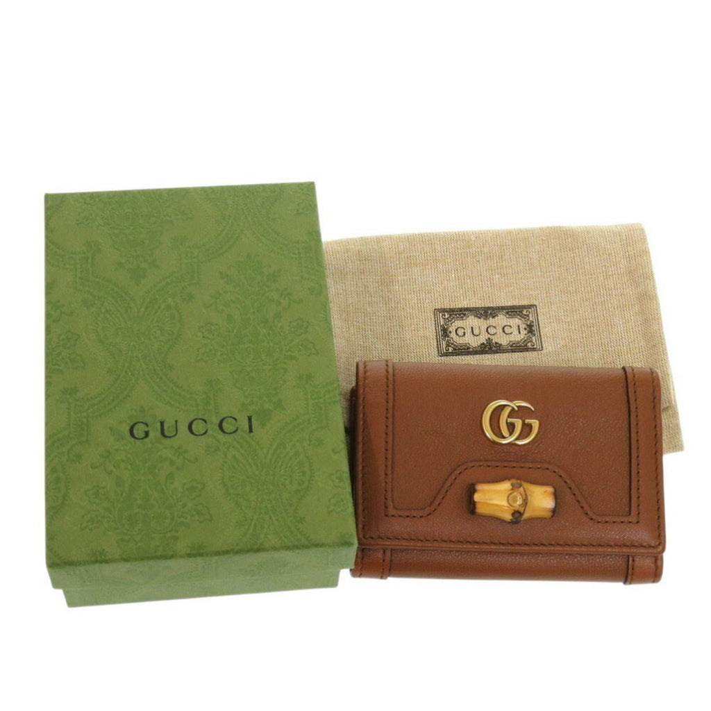 Gucci Bamboo Brown Leather Wallet (Tri-Fold) (Pre-Owned)