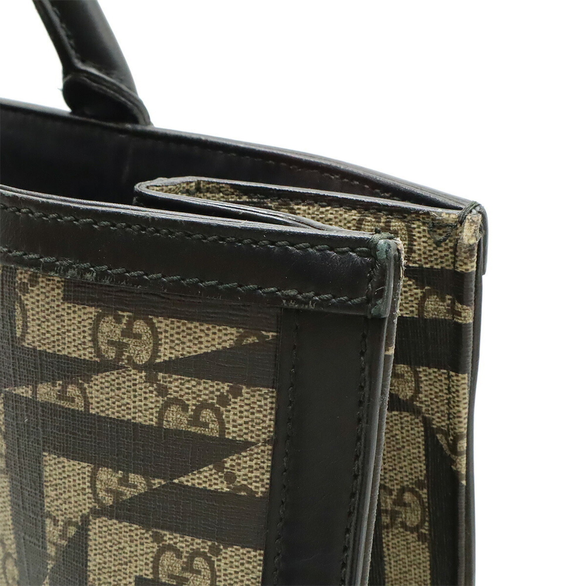 Gucci Beige Black Gg Supreme Leather Shoulder Bag Tote Bag (Pre-Owned)