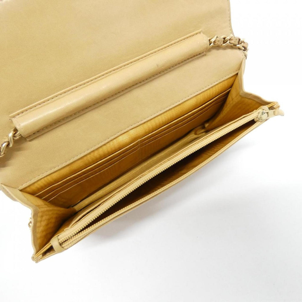 Chanel Beige Grained Calfskin Chain/Shoulder Wallet (Pre-Owned)