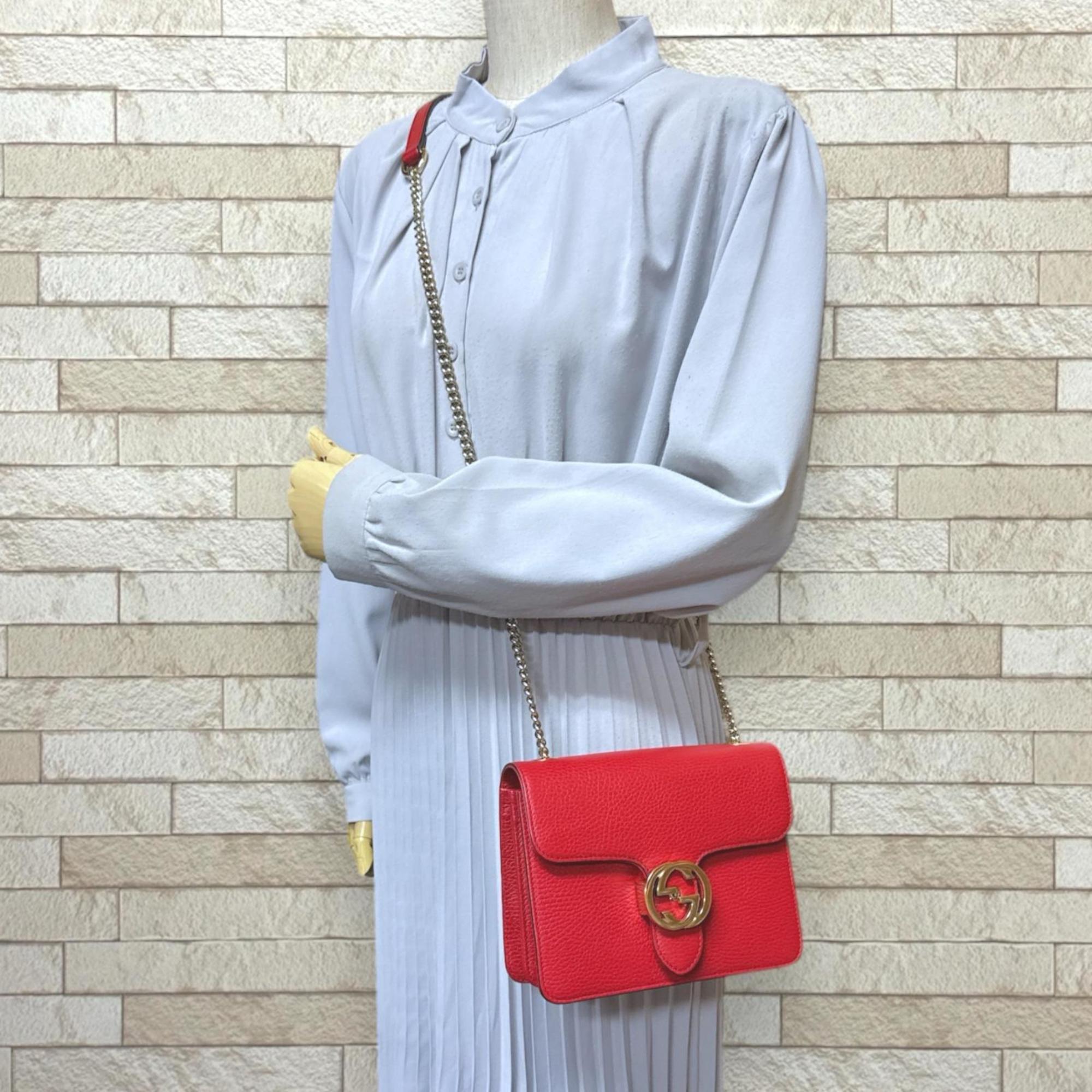 Gucci Red Color Leather Shoulder Bag (Pre-Owned)