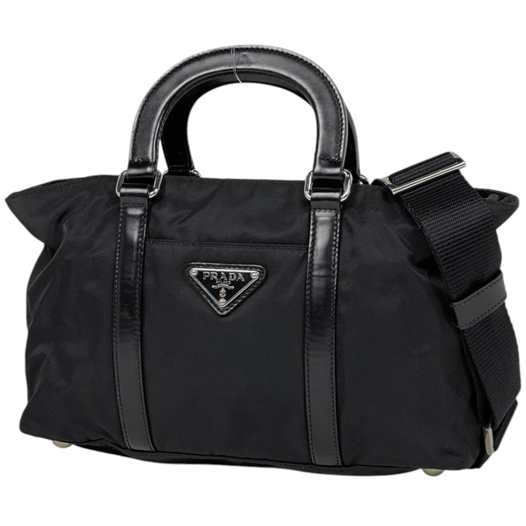 Prada Black Nylon Leather Handbag Shoulder Bag (Pre-Owned)