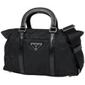 Prada Black Nylon Leather Handbag Shoulder Bag (Pre-Owned)