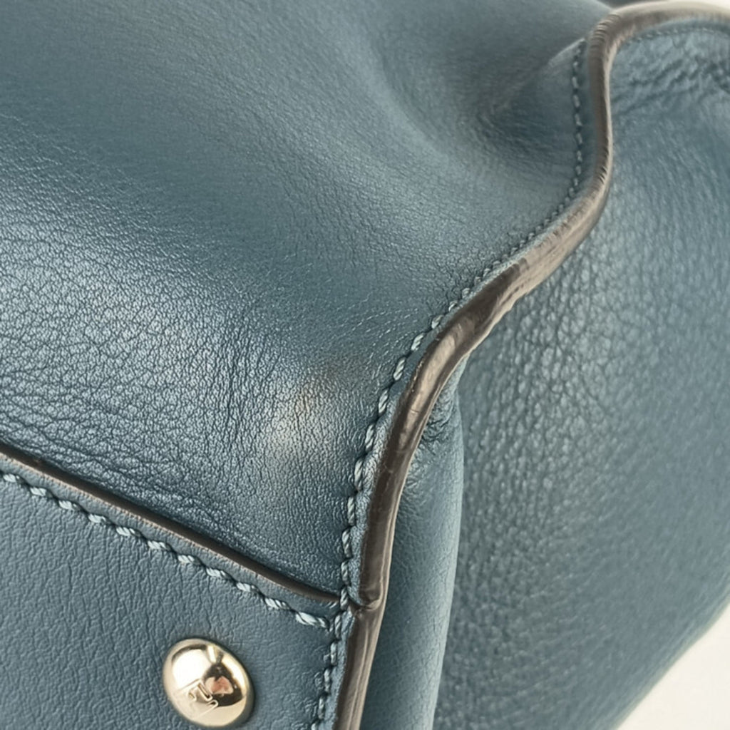 Fendi Peekaboo Blue Leather Handbag Shoulder Bag Tote Bag (Pre-Owned)
