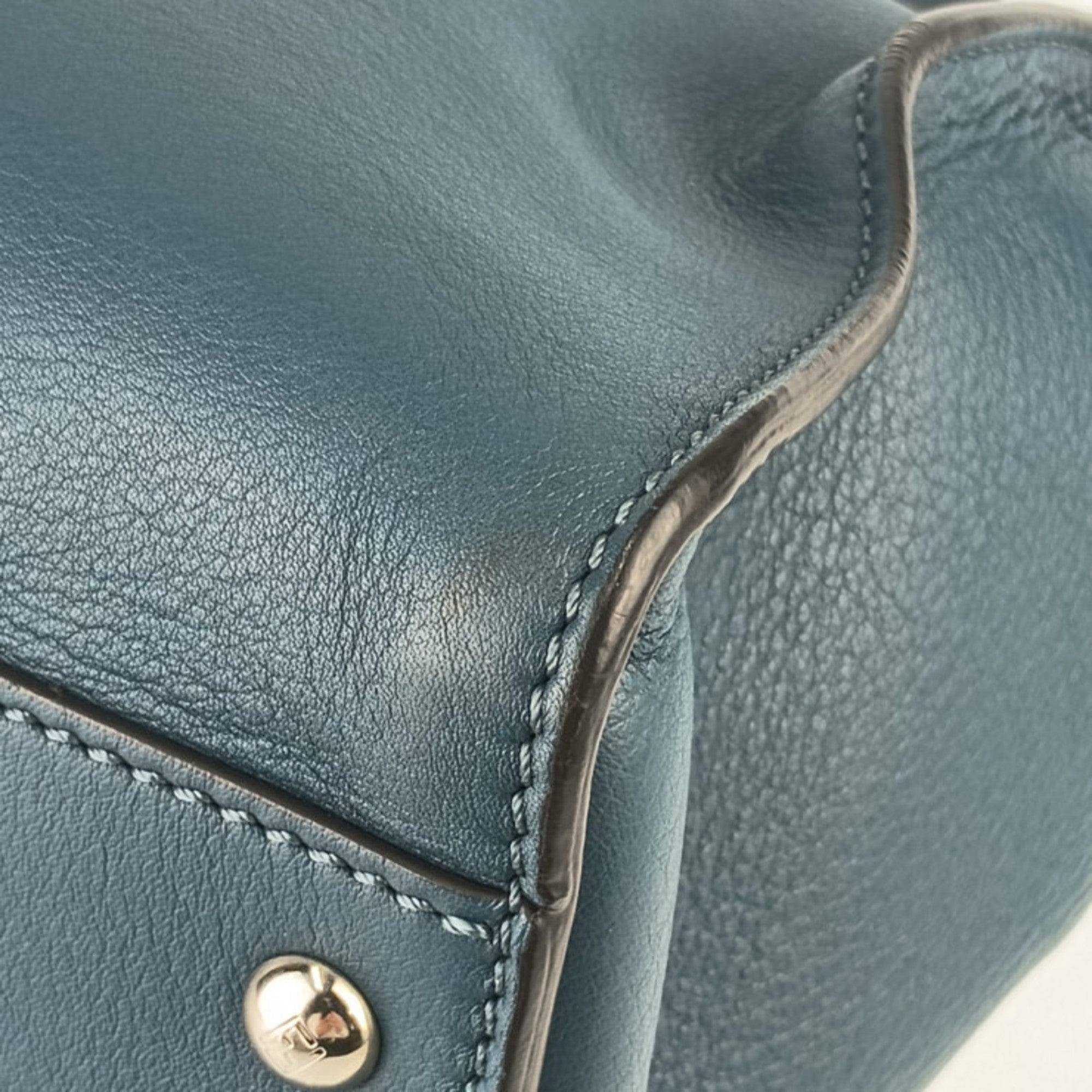 Fendi Peekaboo Blue Leather Handbag Shoulder Bag Tote Bag (Pre-Owned)