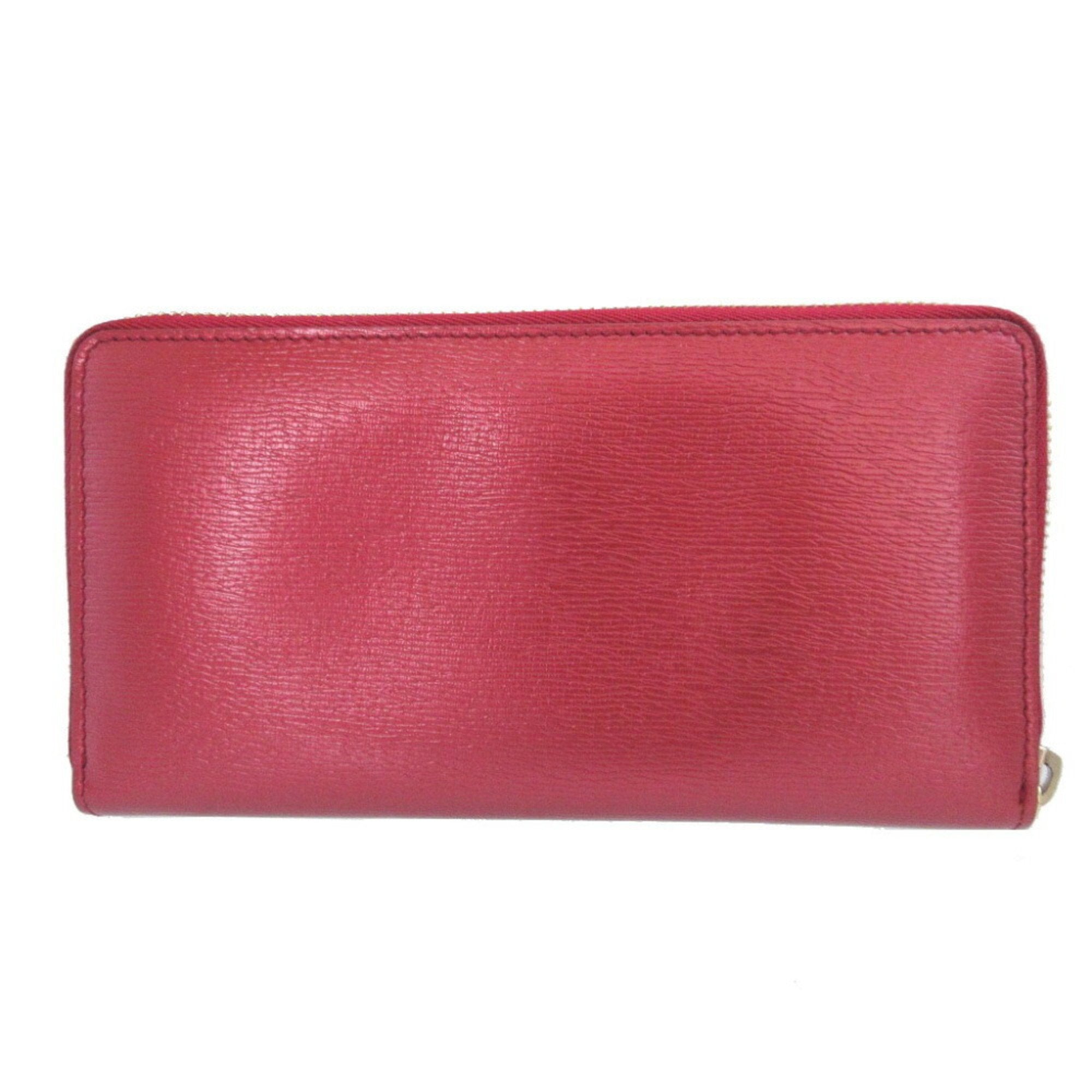 Gucci Red Color Leather Long Wallet (Bi-Fold) (Pre-Owned)