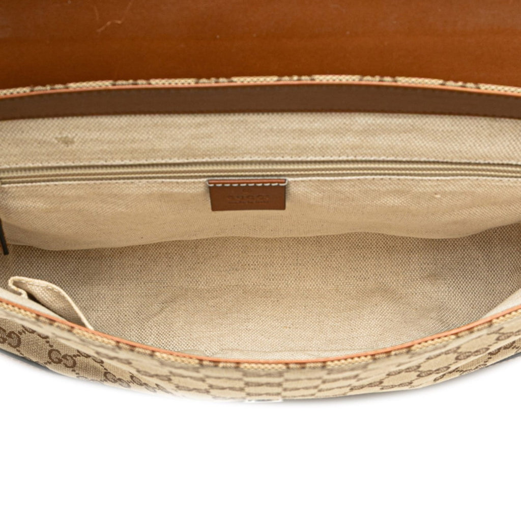 Gucci Beige Brown Canvas Leather Shoulder Bag (Pre-Owned)