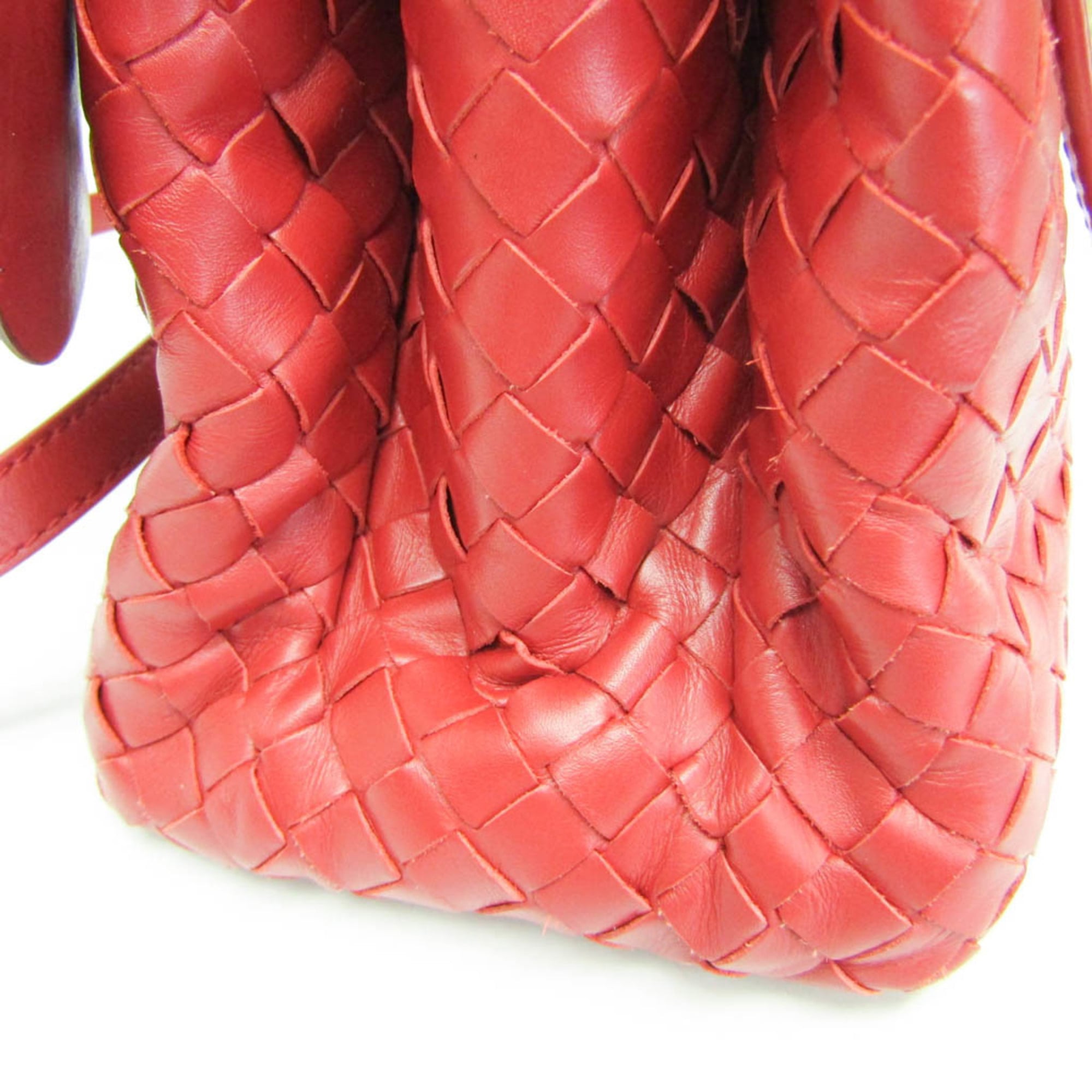 Bottega Veneta Roma Bag Intrecciato Nappa Red Leather Shoulder Bag Bag (Pre-Owned)