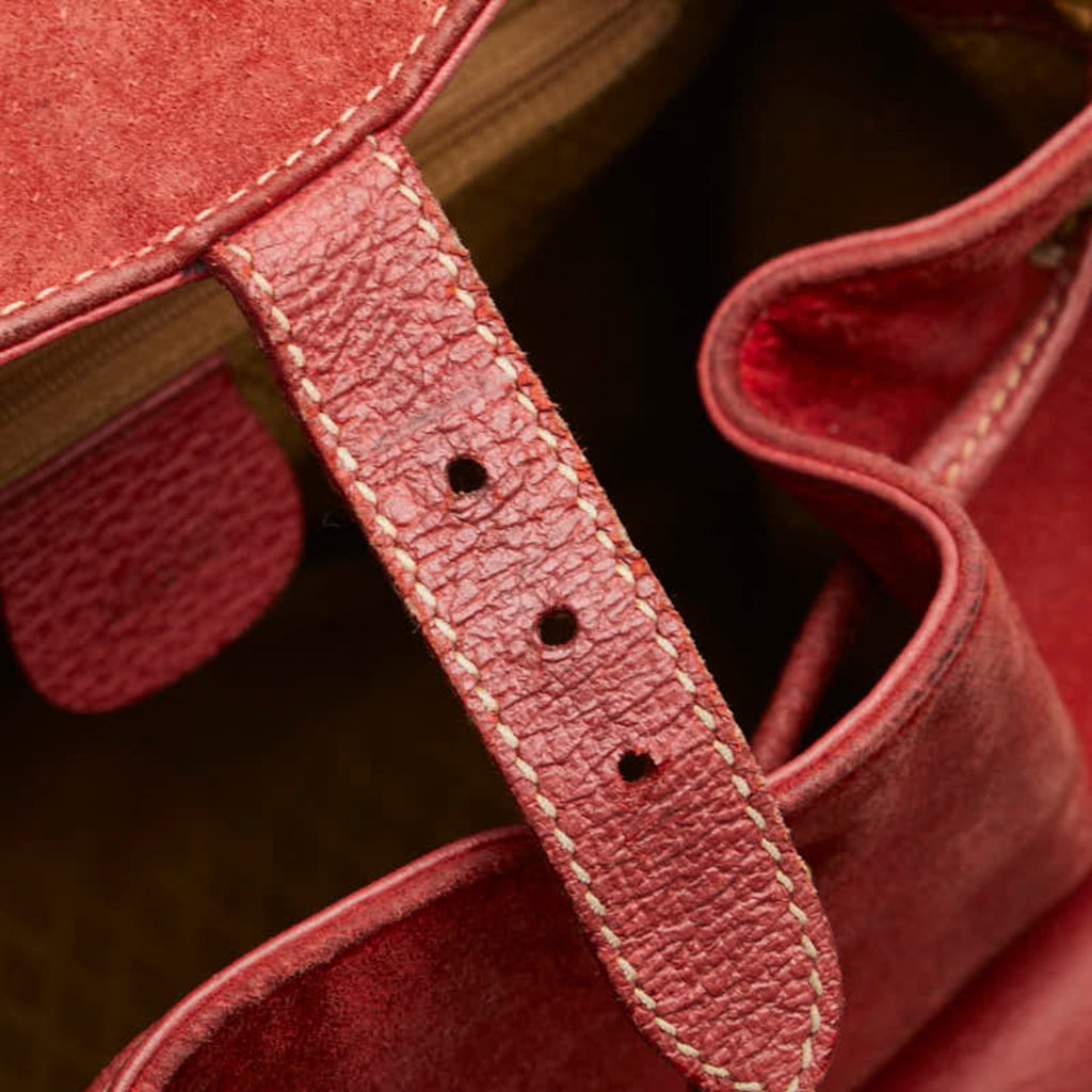 Gucci Red Brown Bamboo Leather Backpack (Pre-Owned)