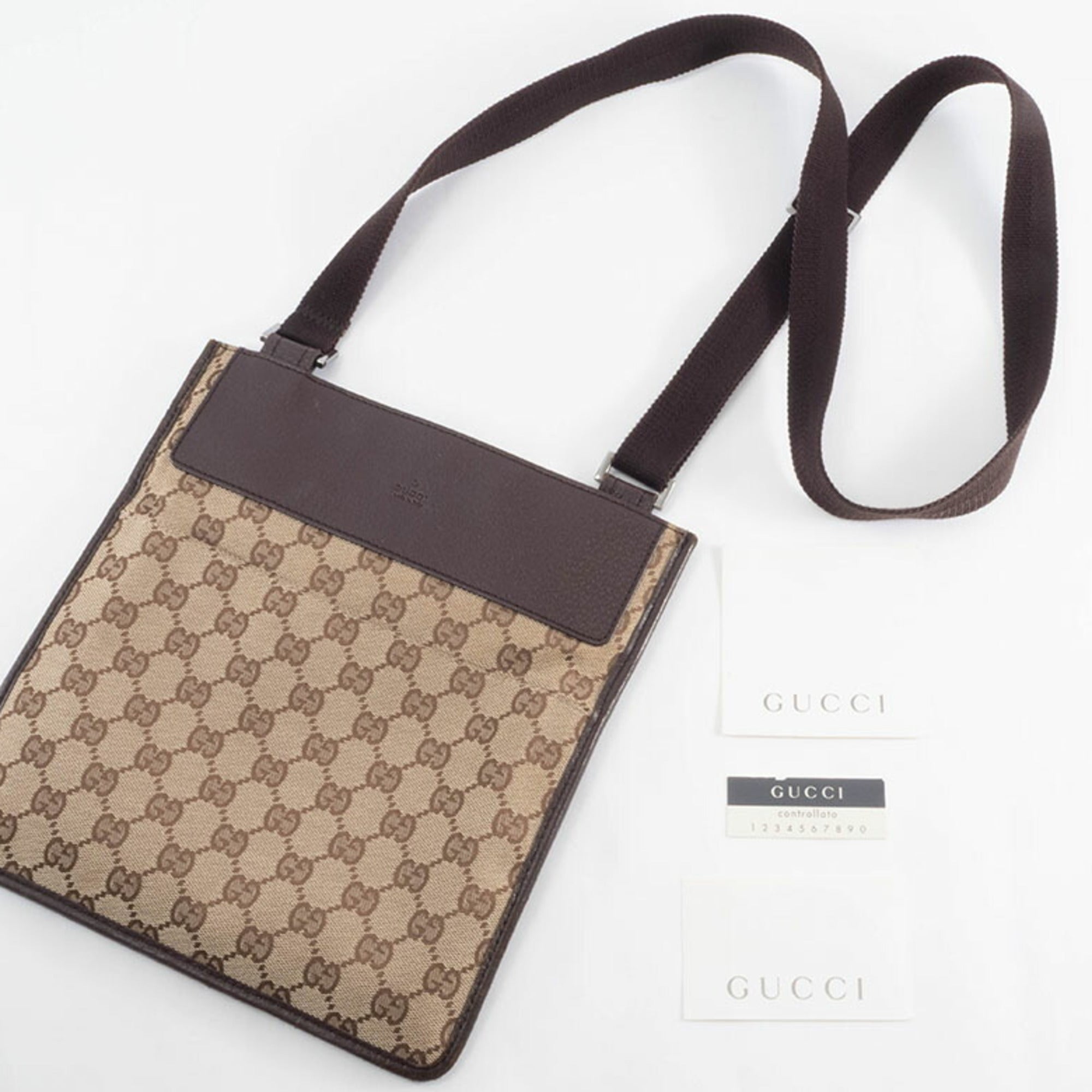 Gucci Gg Canvas Beige Brown Gg Canvas Leather Shoulder Bag (Pre-Owned)