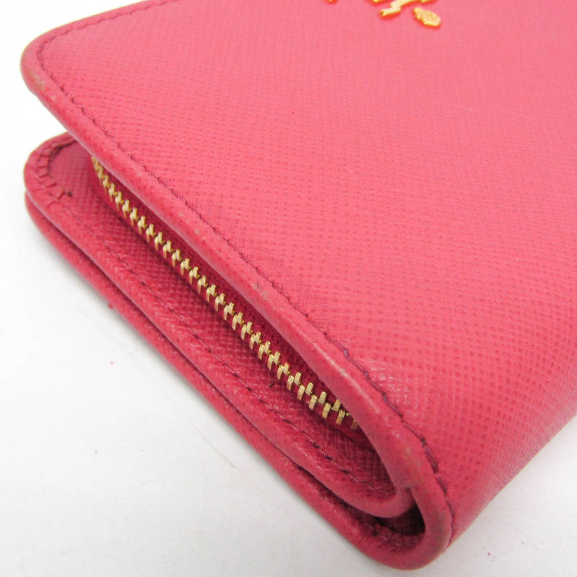 Prada Tab Bifold Wallet Saffiano Leather Pink Leather Wallets Accessory (Pre-Owned)