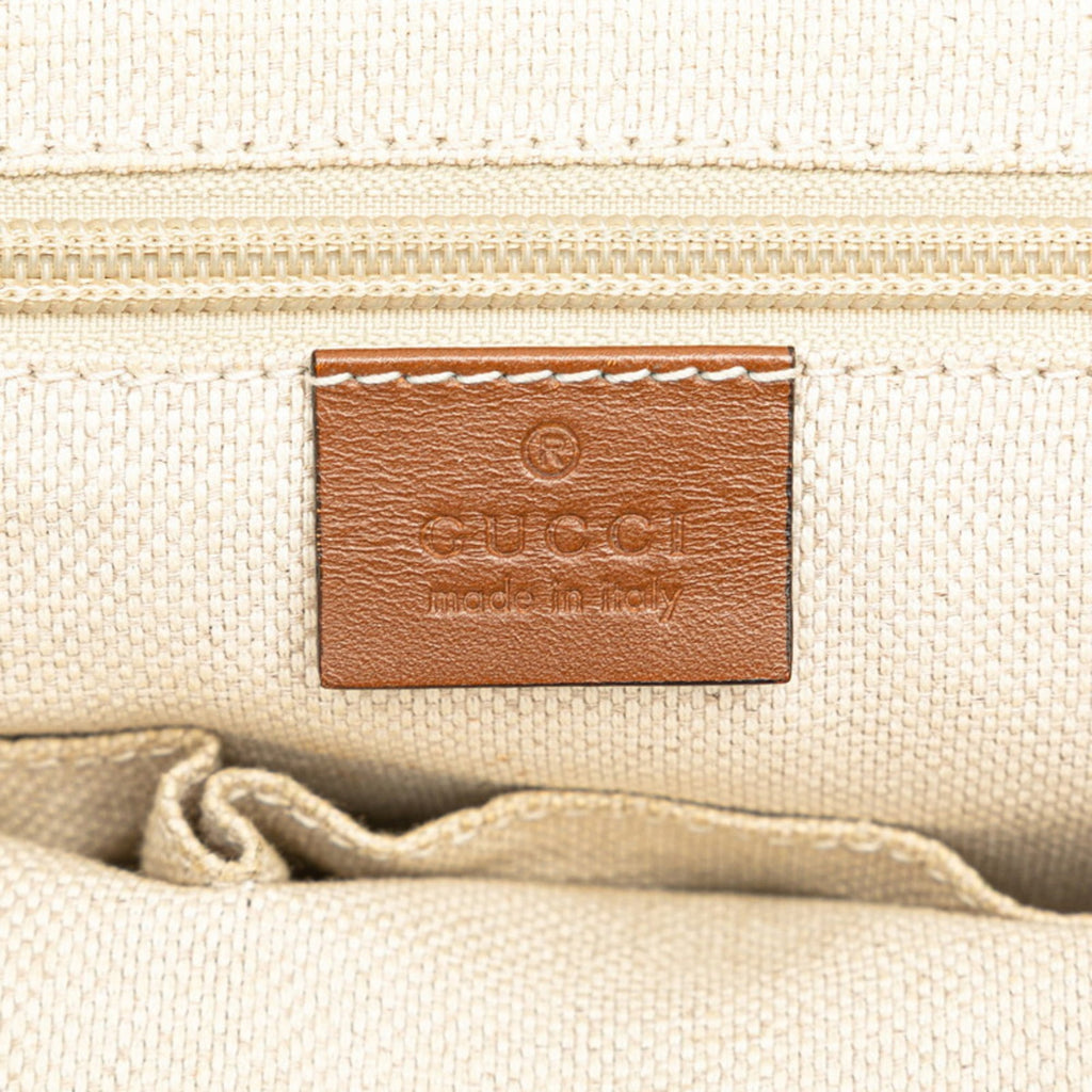 Gucci Beige Brown Canvas Leather Shoulder Bag (Pre-Owned)