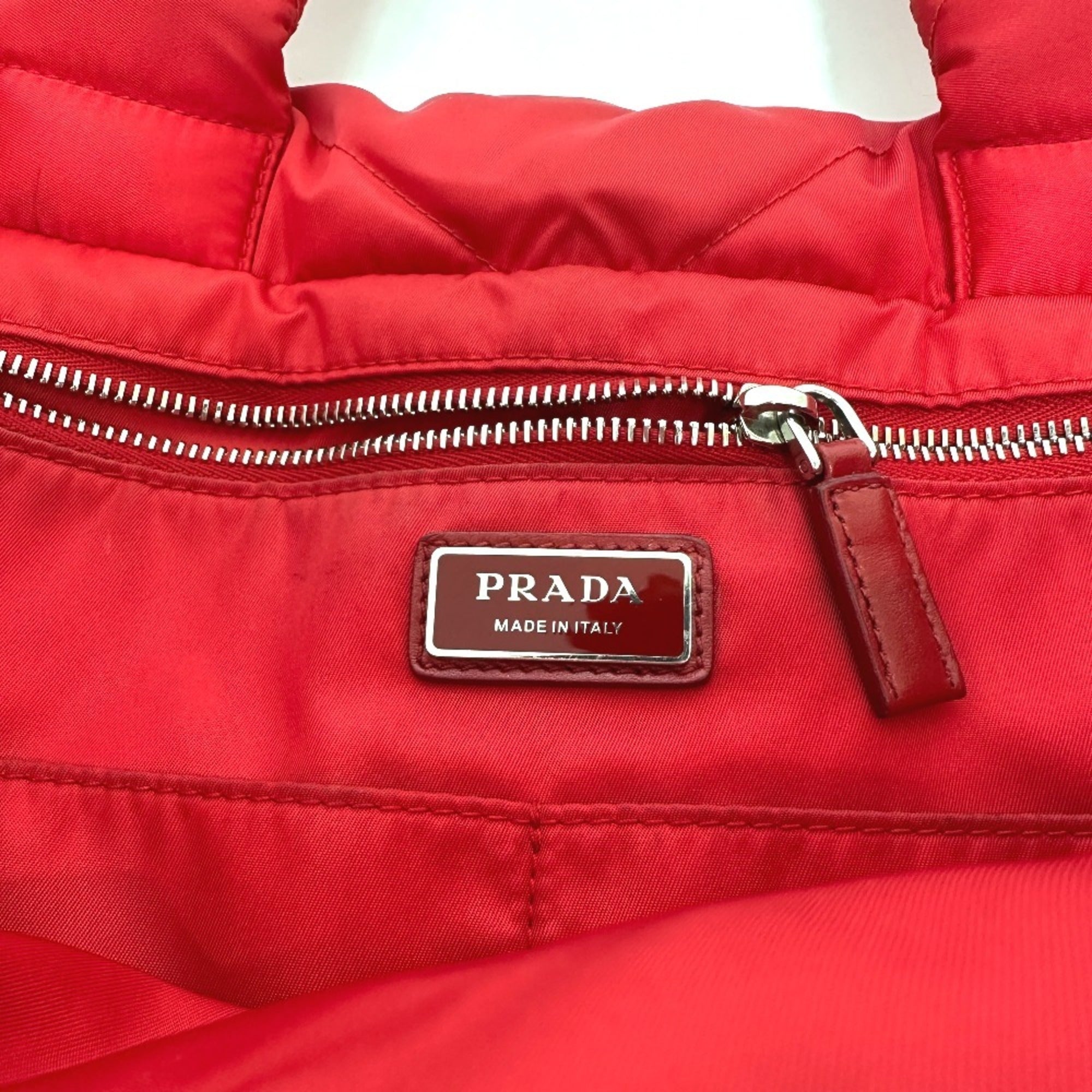 Prada Red Color Nylon Tote Bag (Pre-Owned)