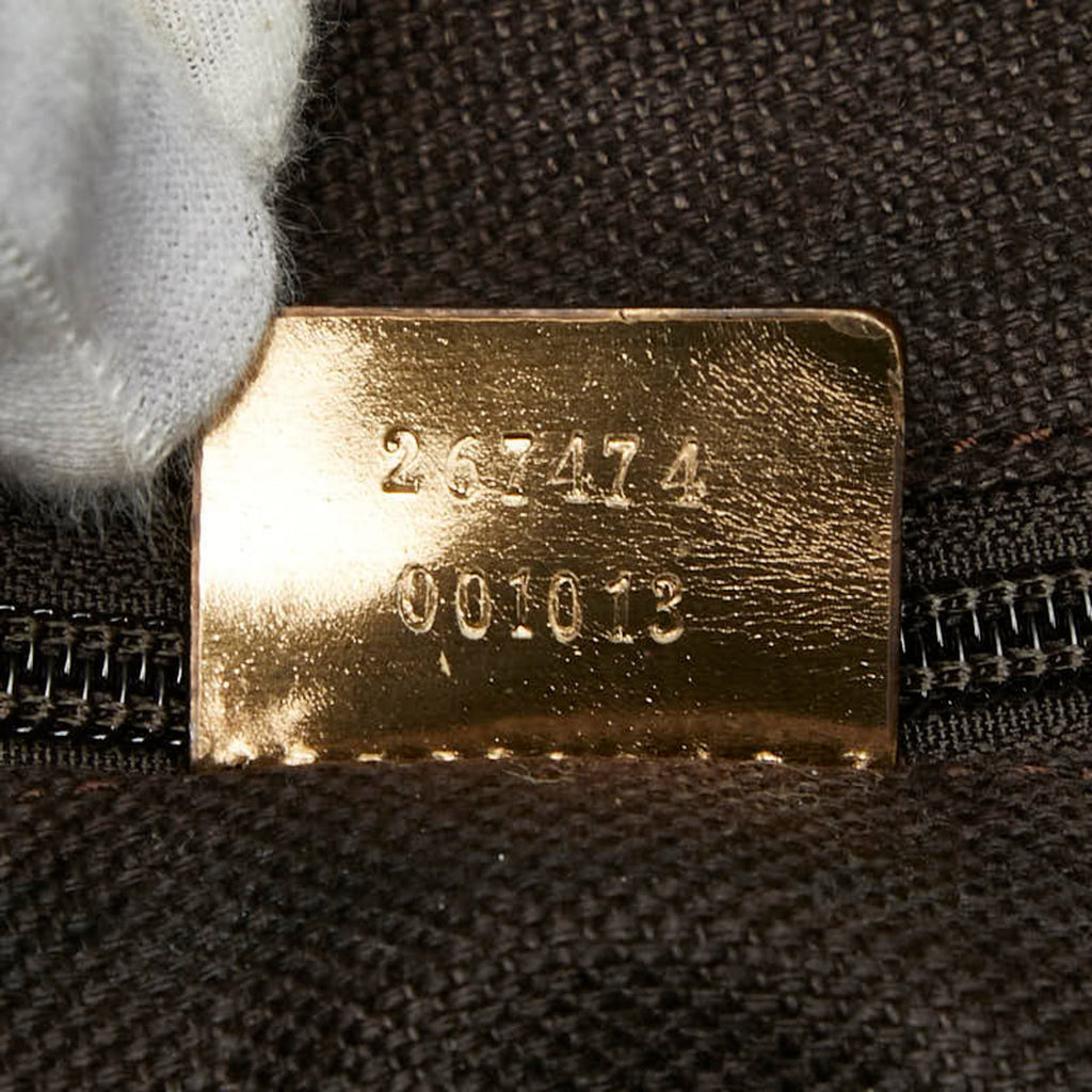 Gucci Beige Gold Canvas Leather Handbag Tote Bag (Pre-Owned)