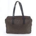 Prada Brown Nylon Leather Handbag Tote Bag (Pre-Owned)