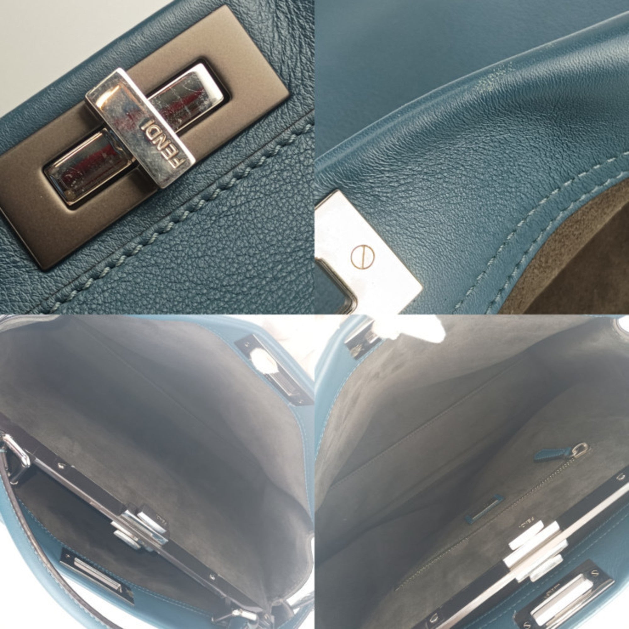 Fendi Peekaboo Blue Leather Handbag Shoulder Bag Tote Bag (Pre-Owned)