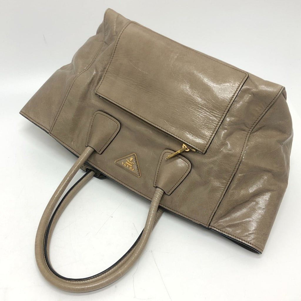 Prada Brown Leather Handbag Shoulder Bag Tote Bag (Pre-Owned)