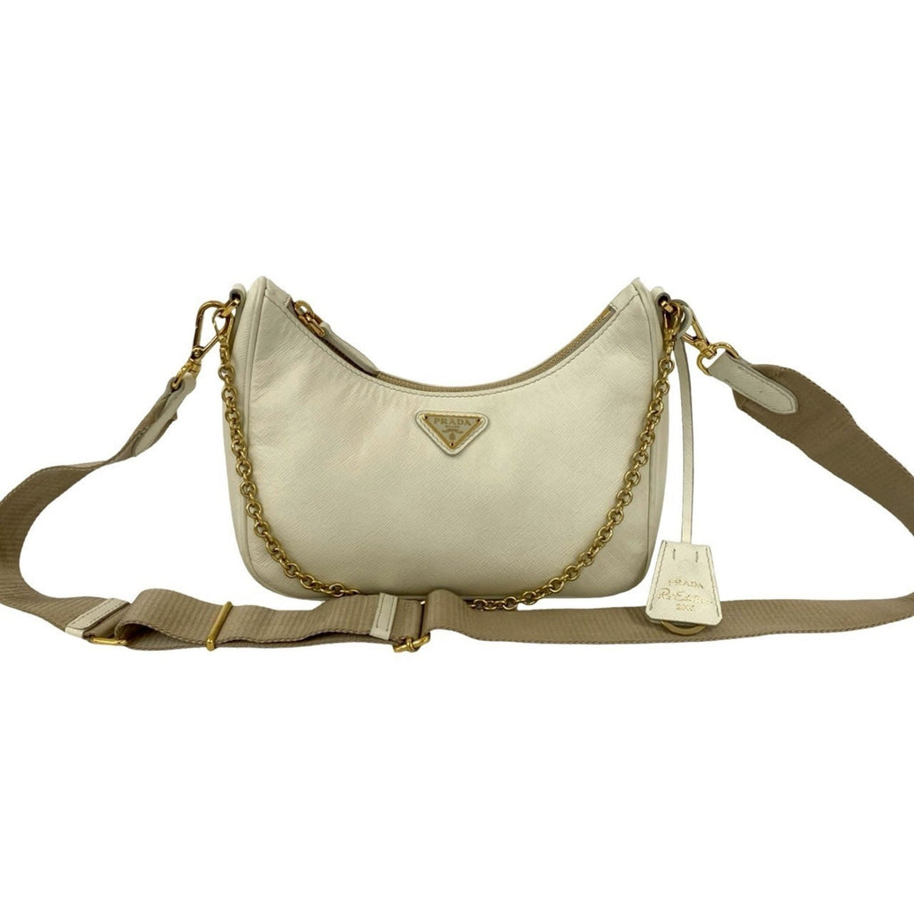 Prada White Leather Pochette Pouch Shoulder Bag (Pre-Owned)
