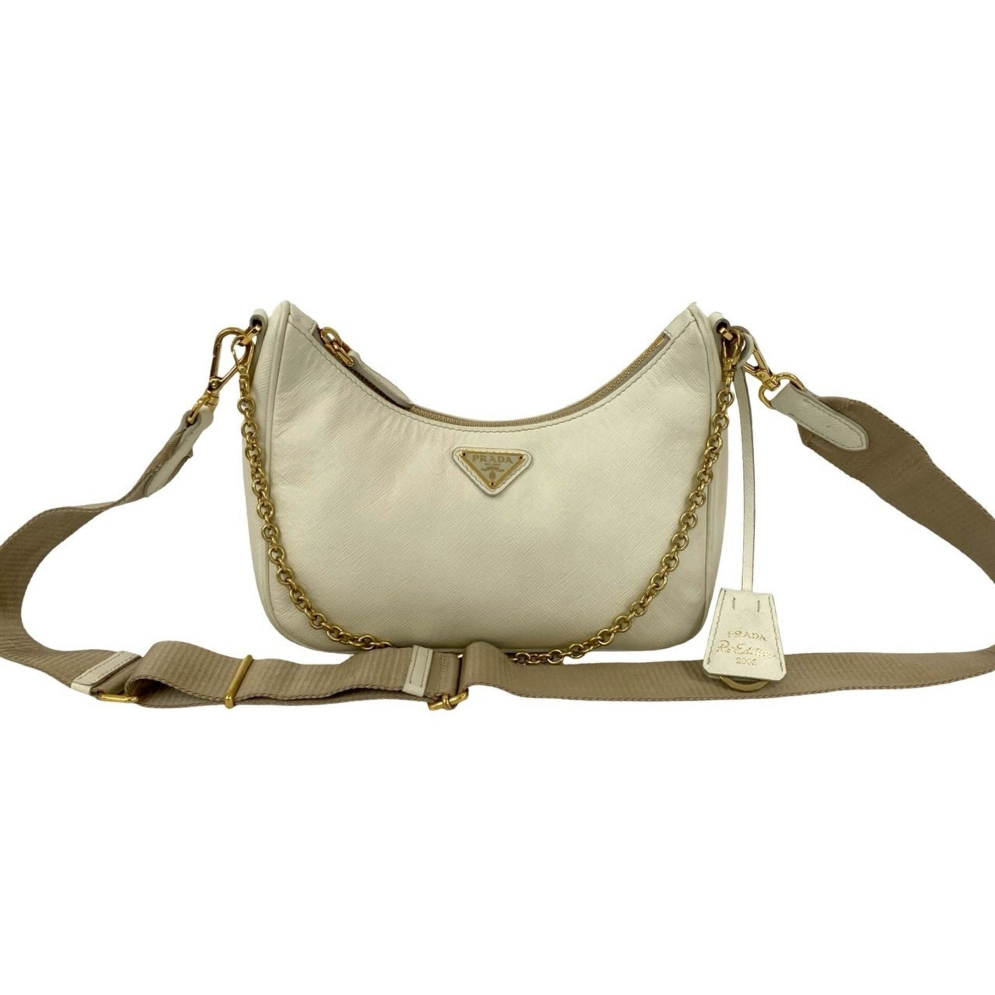 Prada White Leather Pochette Pouch Shoulder Bag (Pre-Owned)
