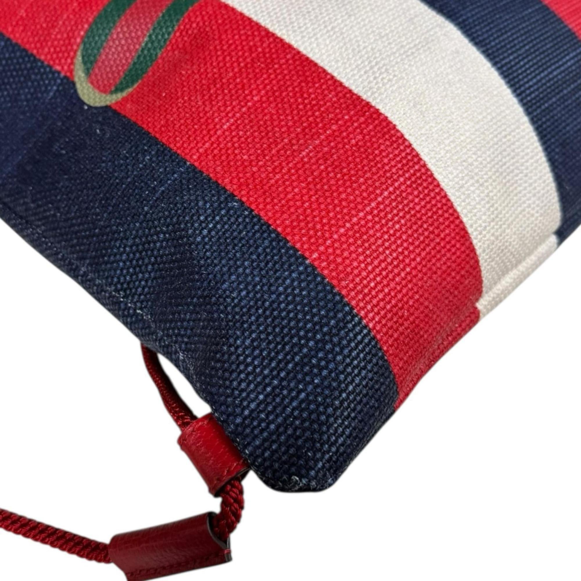 Gucci Blue Red Color White Canvas Leather Backpack (Pre-Owned)