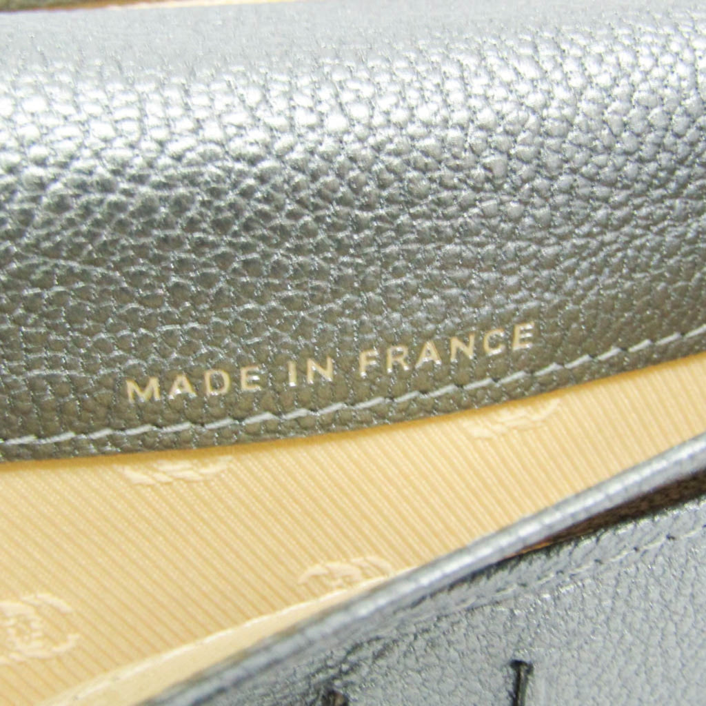 Chanel Coco Button Silver Leather Long Wallet (Bi-Fold) (Pre-Owned)