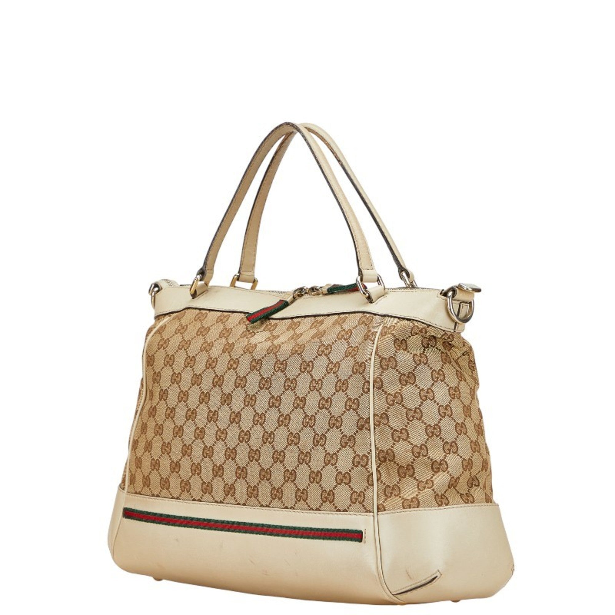 Gucci Gg Canvas Beige Gg Canvas Leather Shoulder Bag Tote Bag (Pre-Owned)