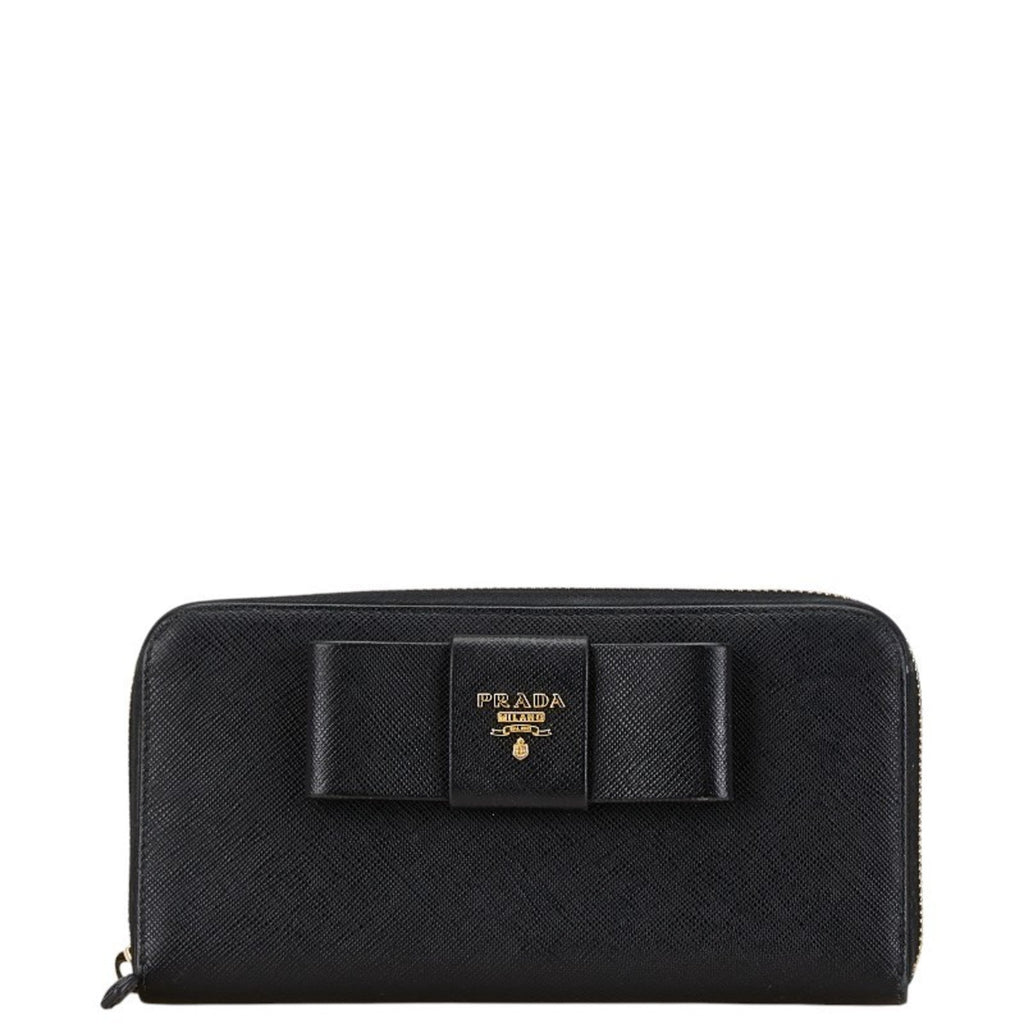 Prada Black Leather Long Wallet (Bi-Fold) (Pre-Owned)