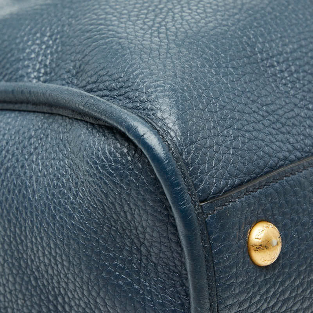 Prada Black Navy Leather Handbag Shoulder Bag (Pre-Owned)
