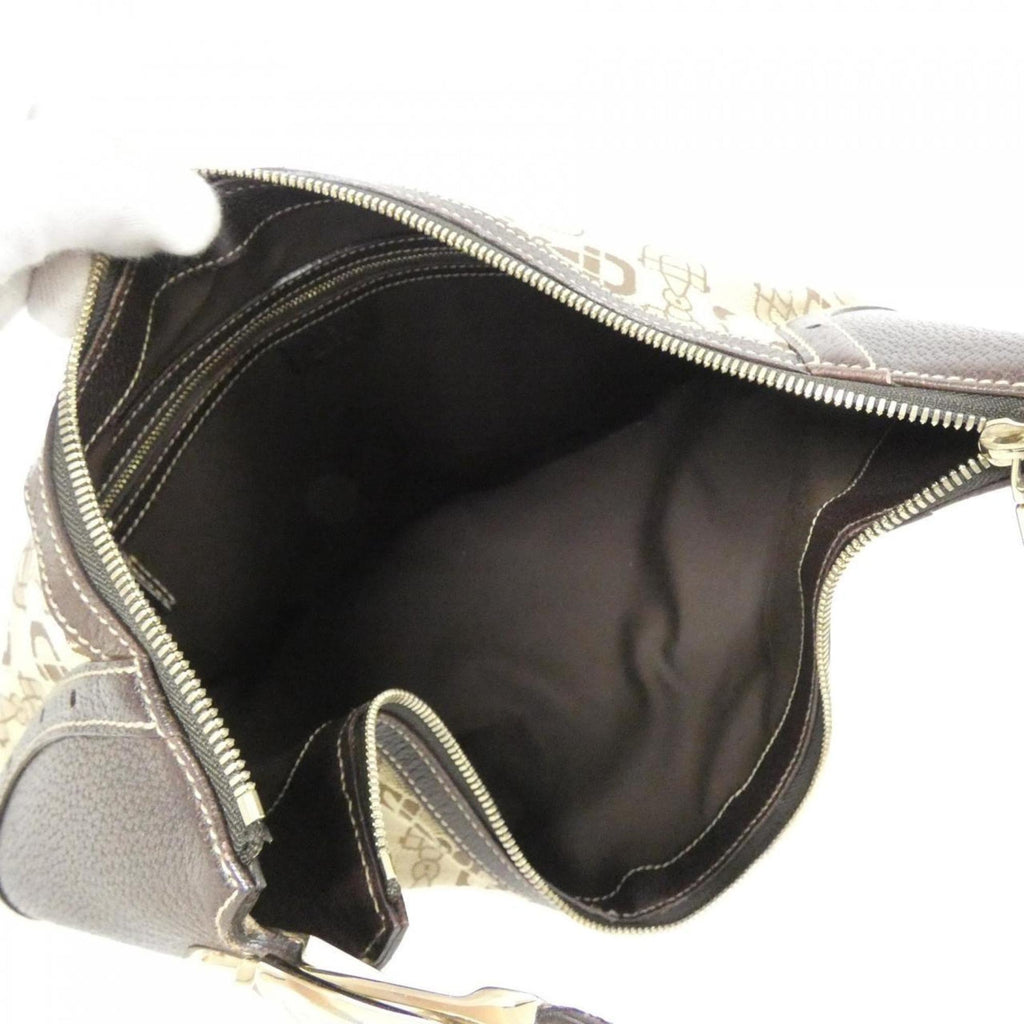 Gucci Beige Brown Canvas Leather Shoulder Bag (Pre-Owned)
