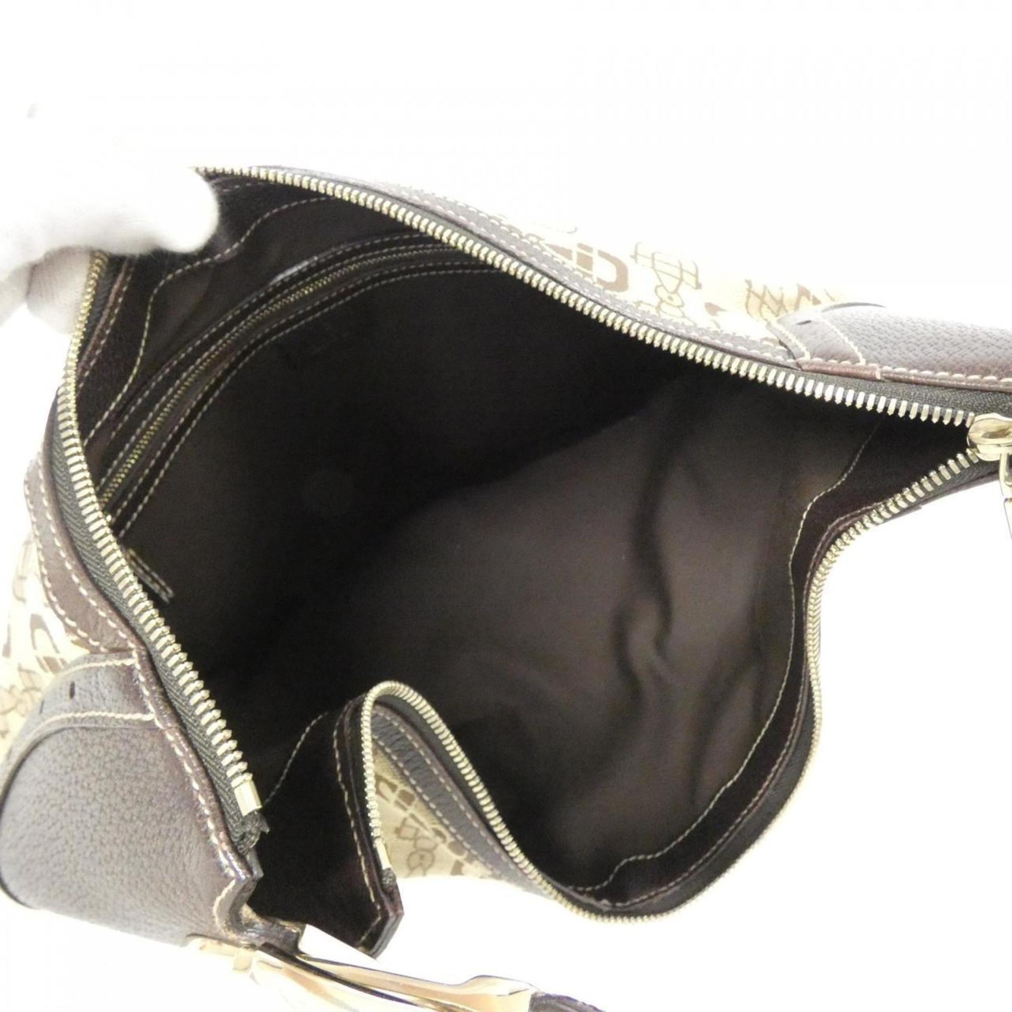 Gucci Beige Brown Canvas Leather Shoulder Bag (Pre-Owned)