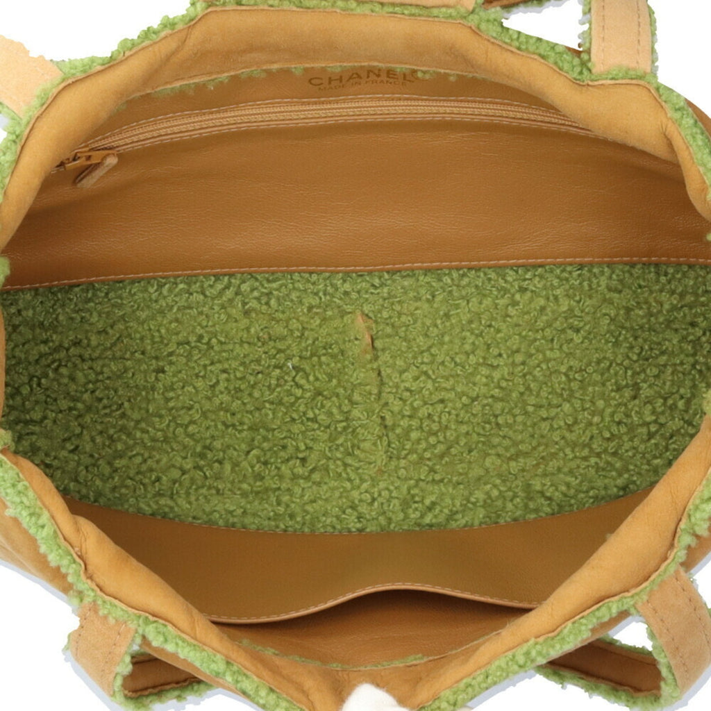 Chanel Mouton Brown Green Leather Handbag (Pre-Owned)