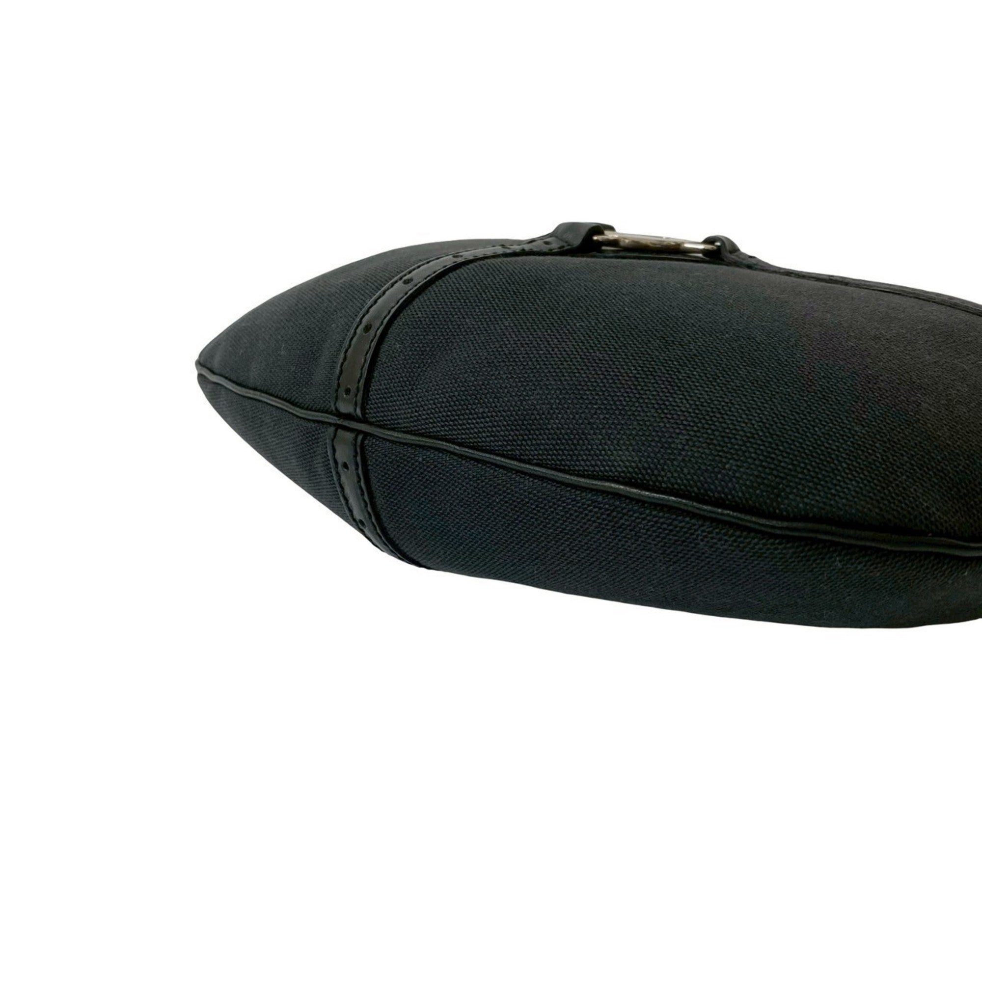 Gucci Black Leather Canvas Handbag Shoulder Bag (Pre-Owned)