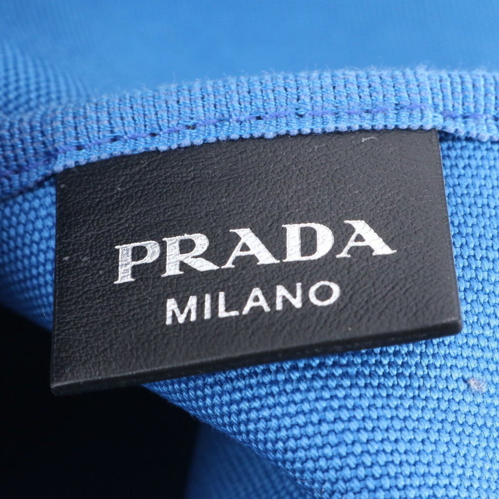 Prada Black Blue White Leather Canvas Handbag Tote Bag (Pre-Owned)