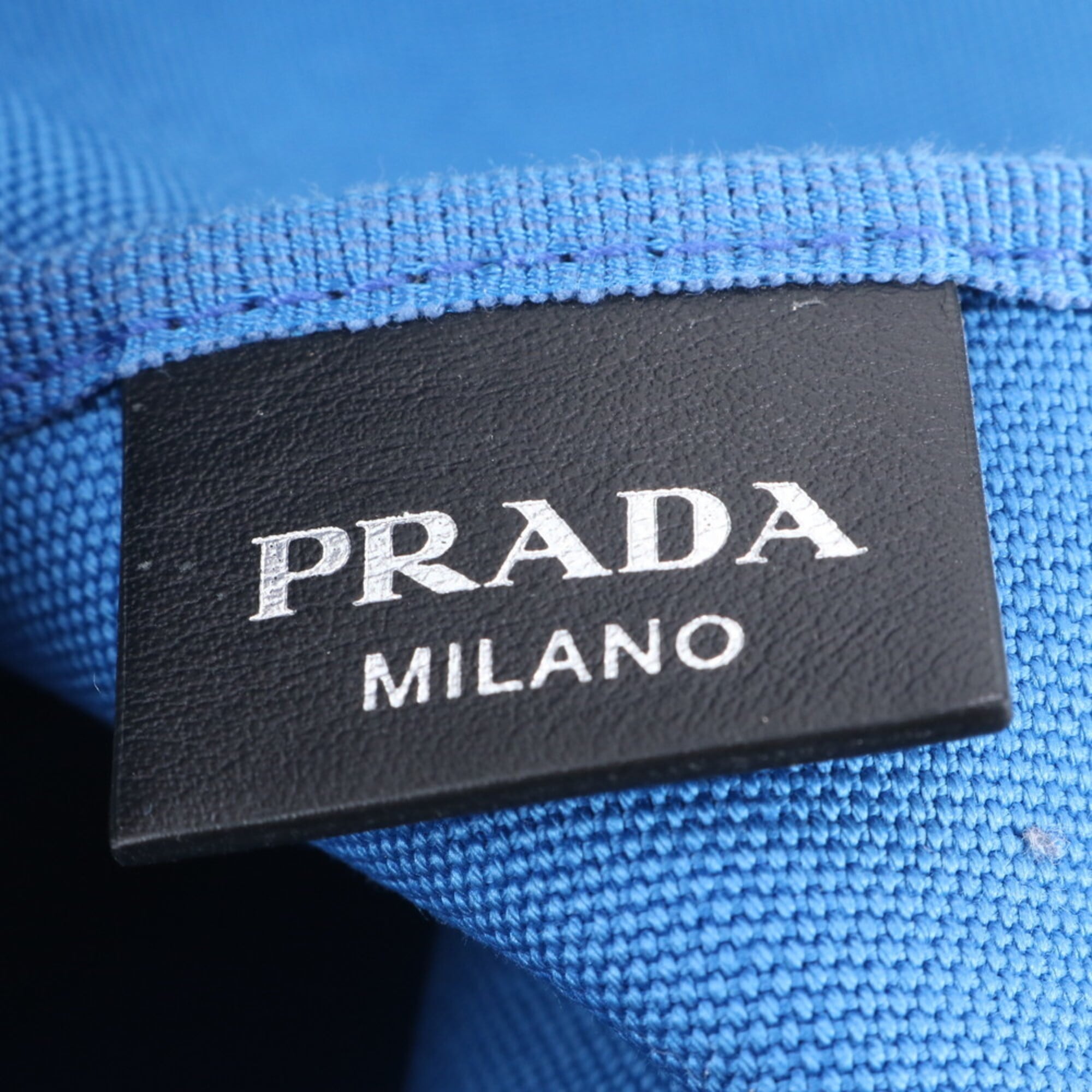 Prada Black Blue White Leather Canvas Handbag Tote Bag (Pre-Owned)