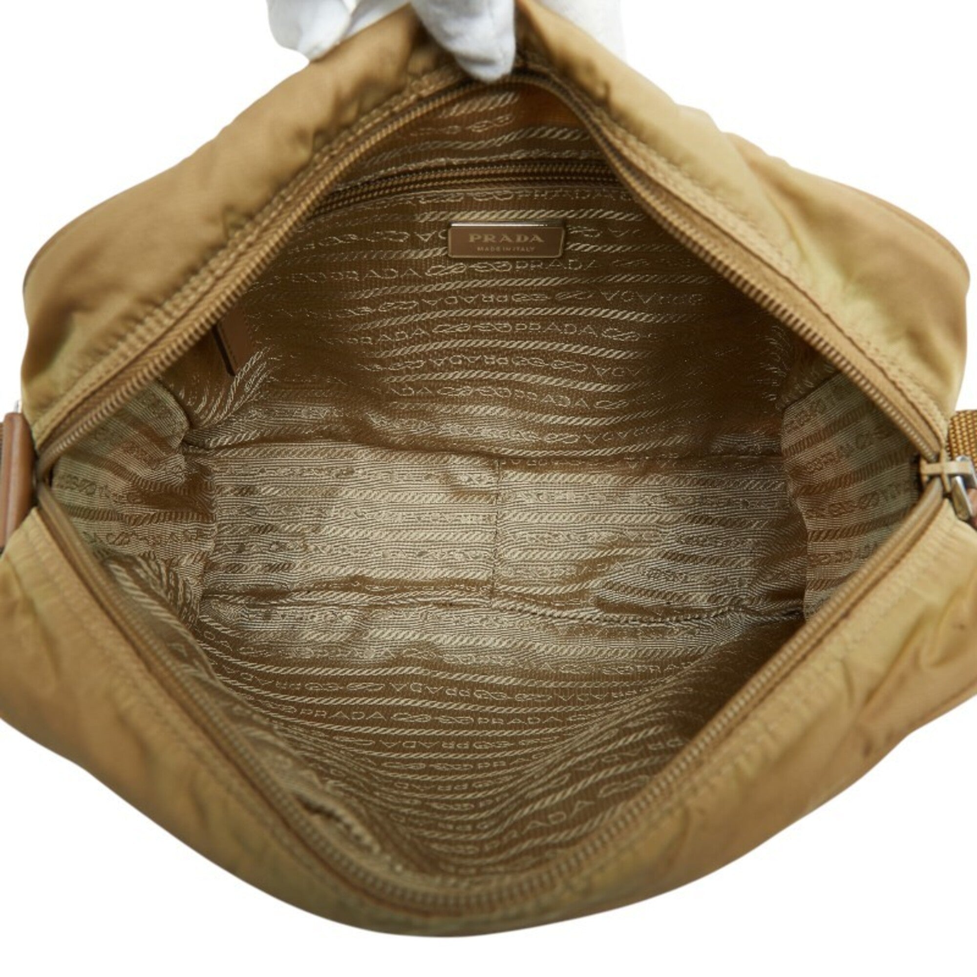 Prada Beige Brown Nylon Leather Shoulder Bag (Pre-Owned)