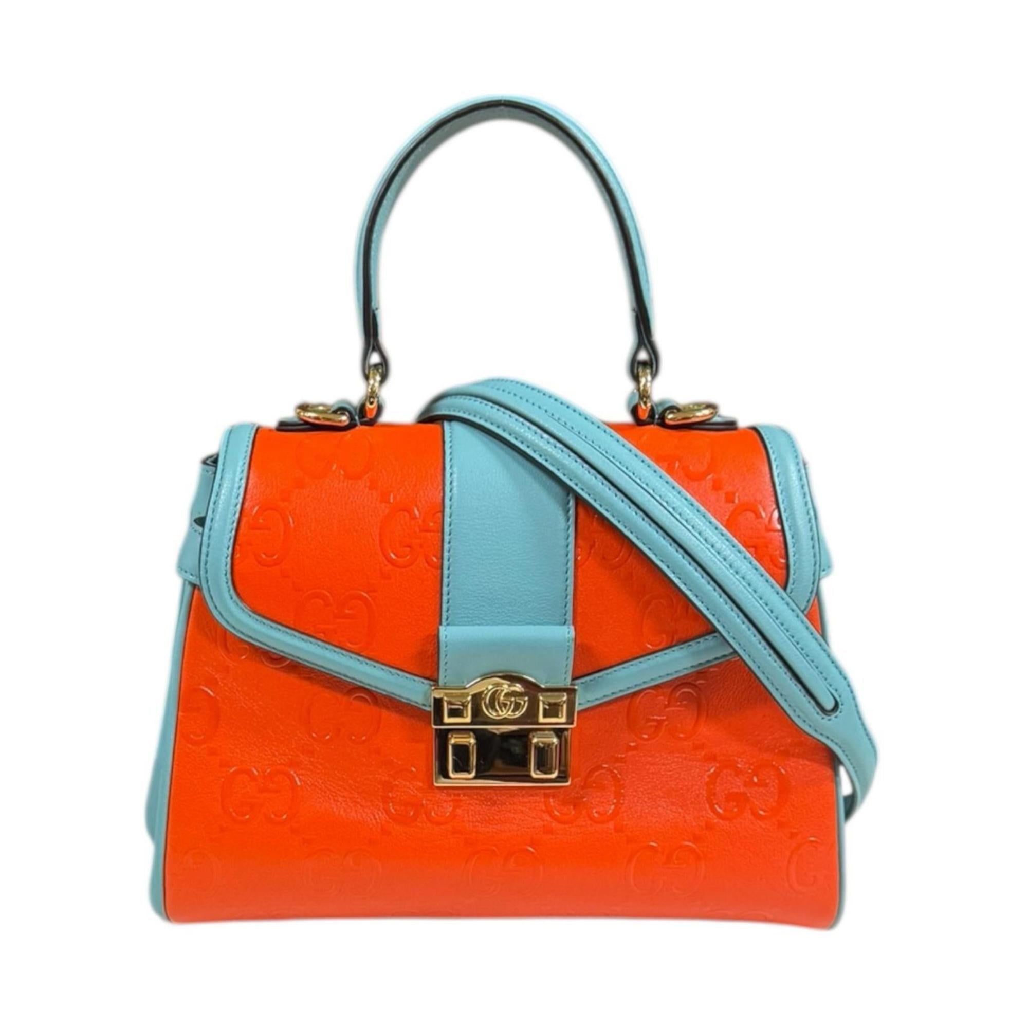 Gucci Light Blue Orange Leather Shoulder Bag (Pre-Owned)