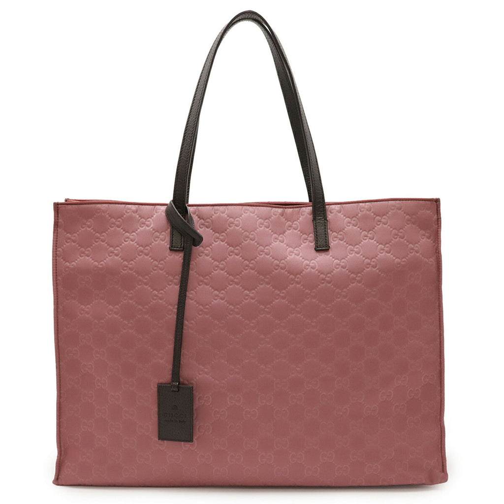 Gucci Dark Brown Pink Nylon Leather Handbag Shoulder Bag Tote Bag (Pre-Owned)